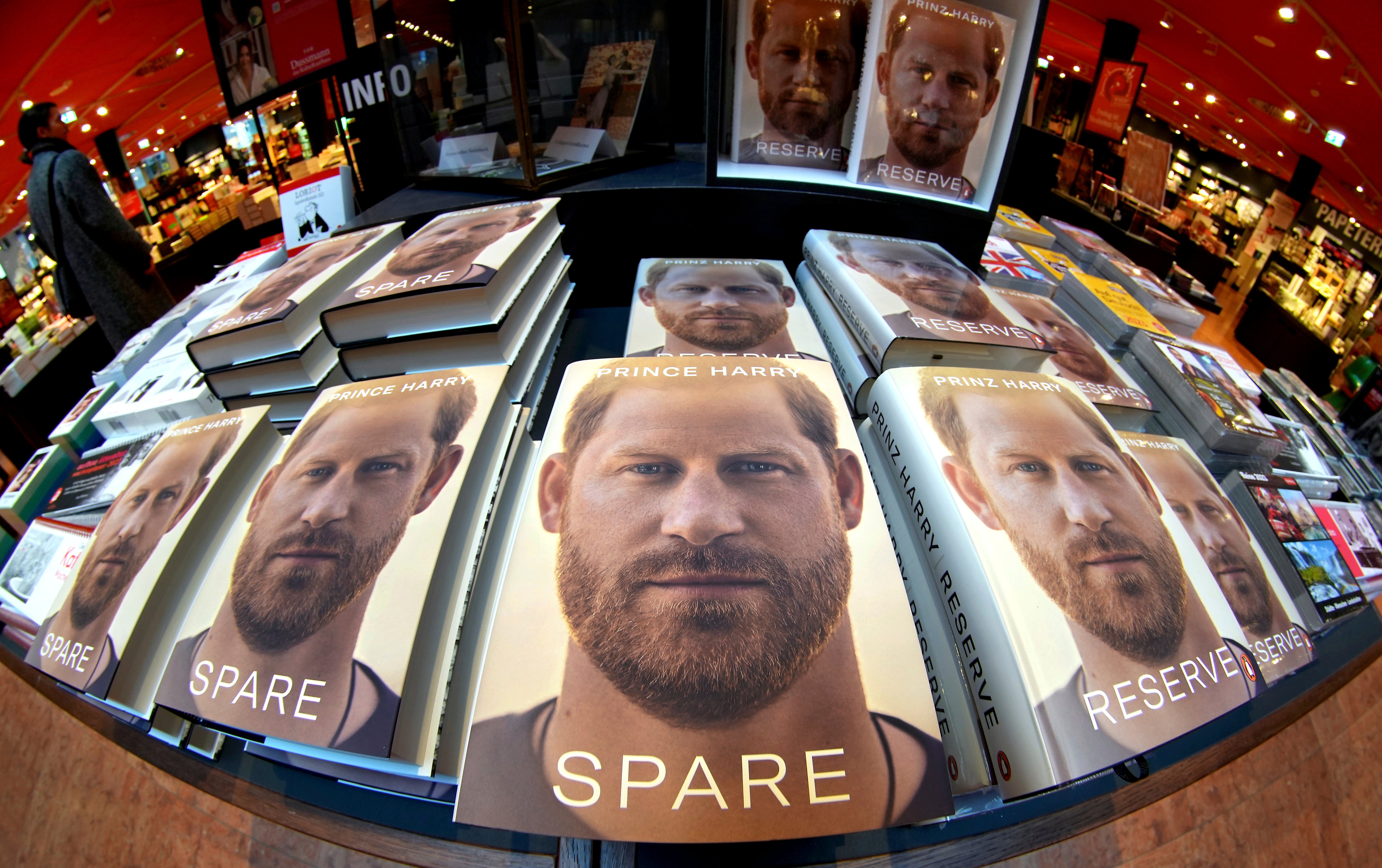 Copies of the new book by Prince Harry are displayed at a book store in Berlin