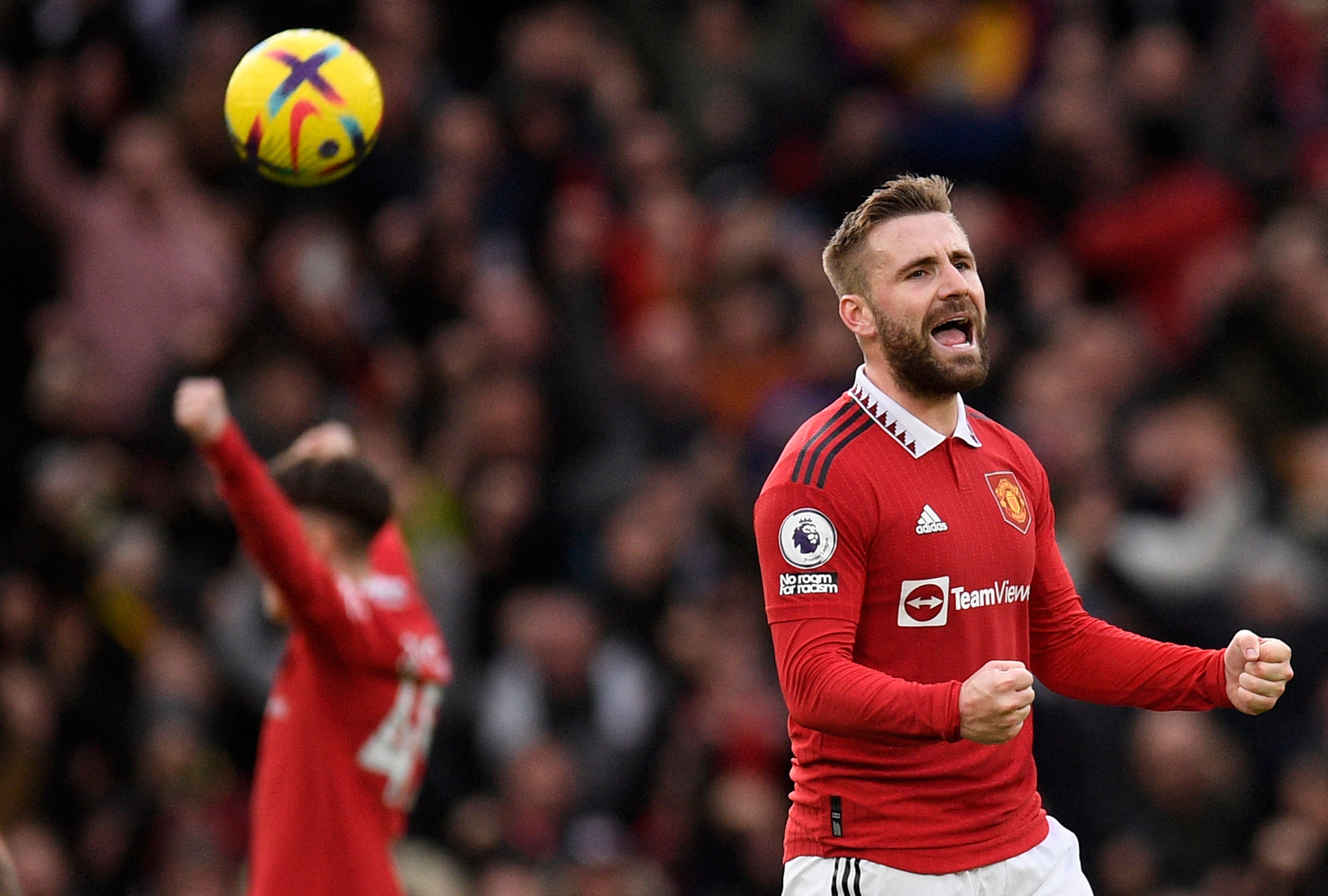 Luke Shaw celebrates following Manchester United’s victory