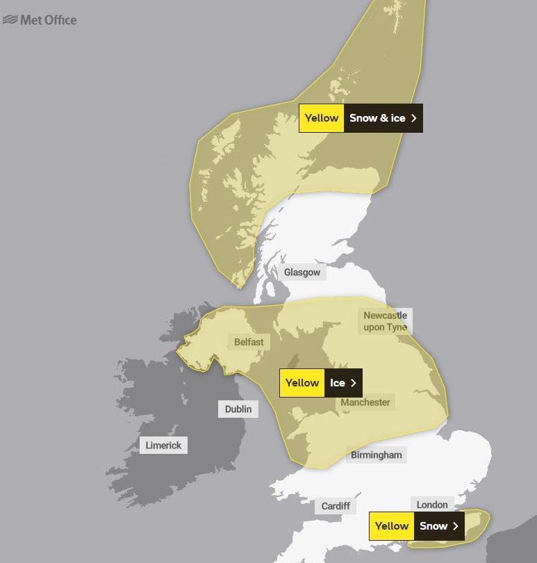 Met office weather warnings in place for Monday