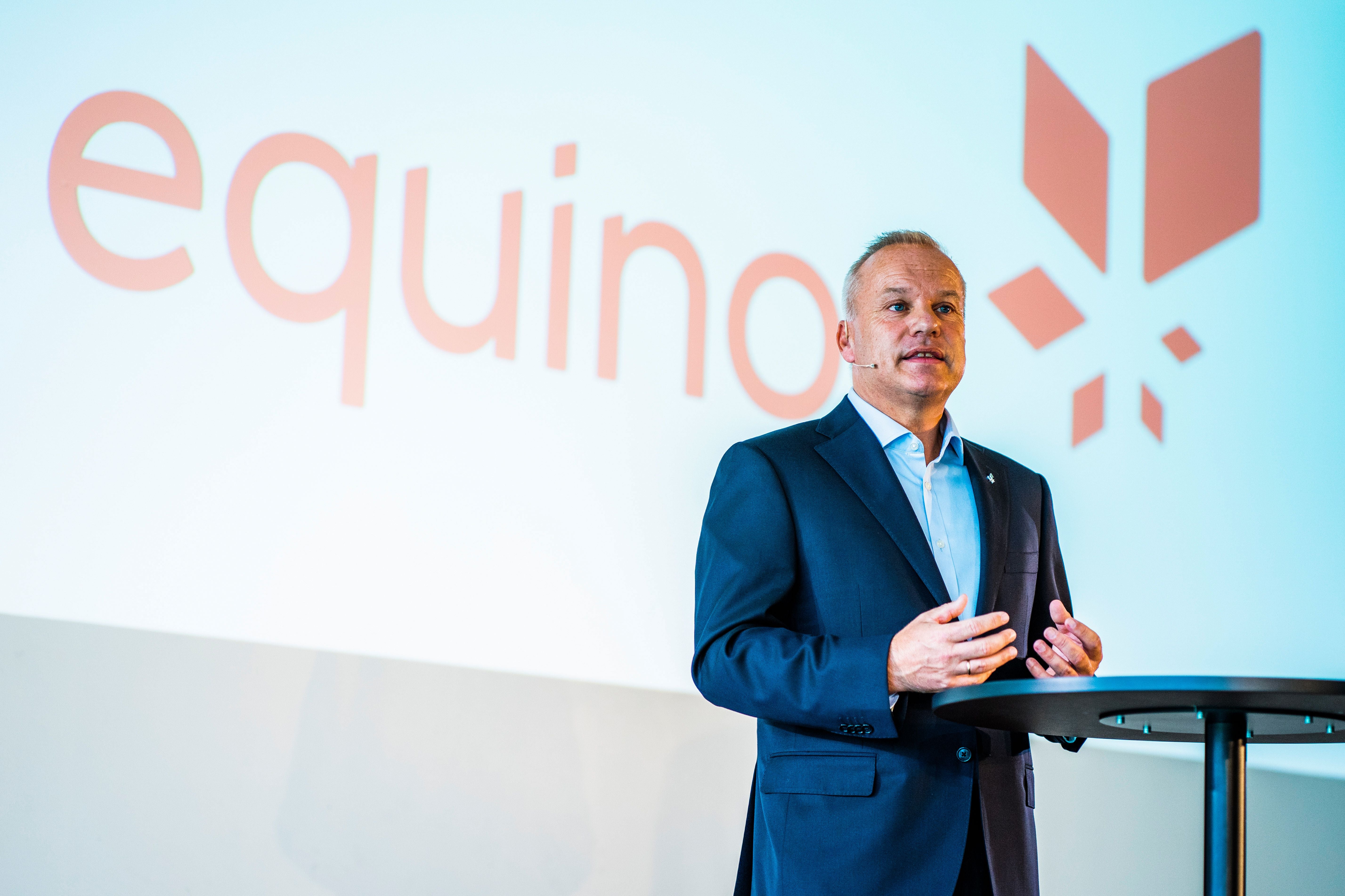 Anders Opedal, CEO of oil company Equinor, speaks during a press conference at Fornebu in Baerum, Norway