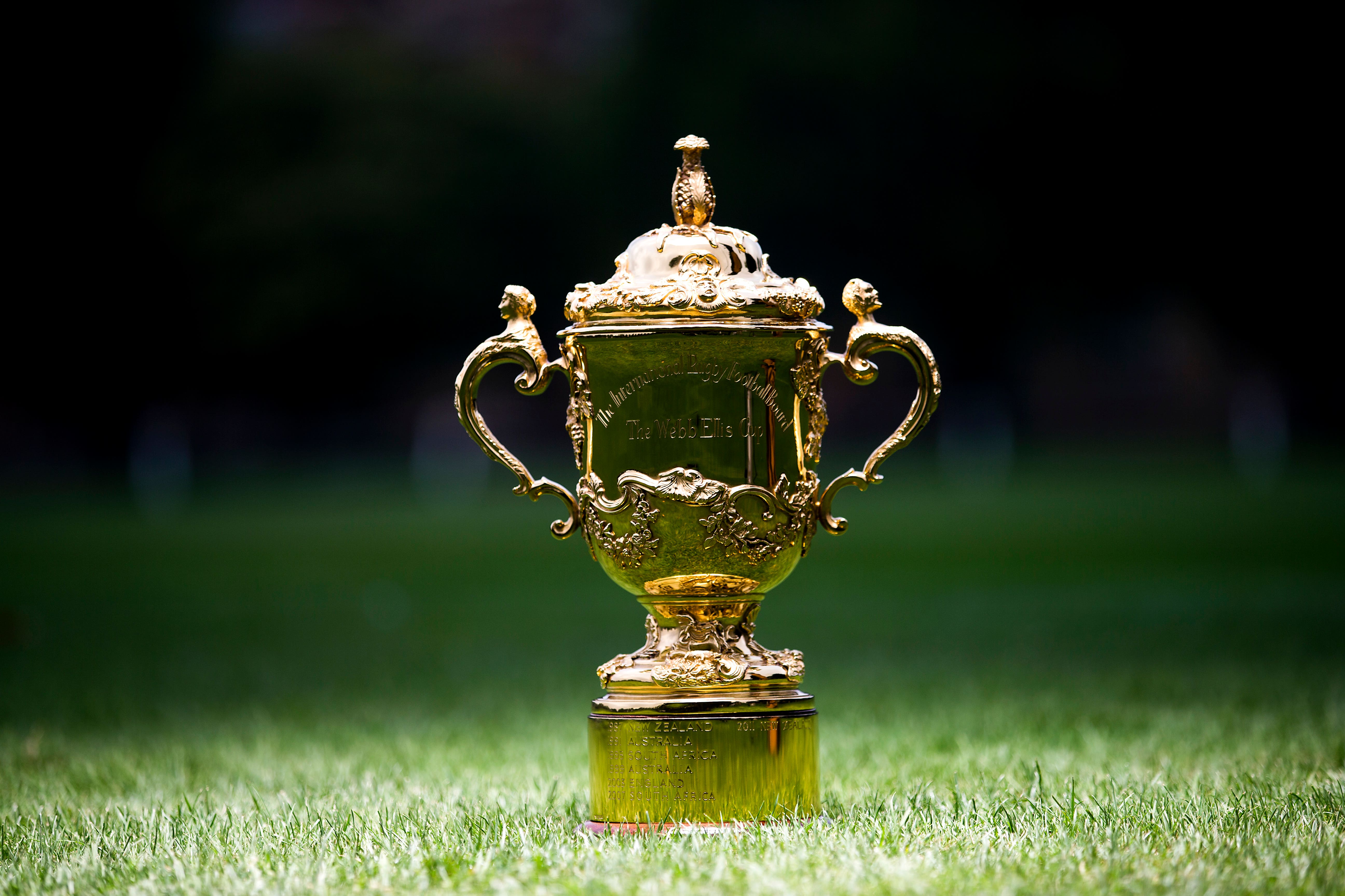 Detail of the Webb Ellis Cup during a photocall at the Rugby School, Warwickshire.