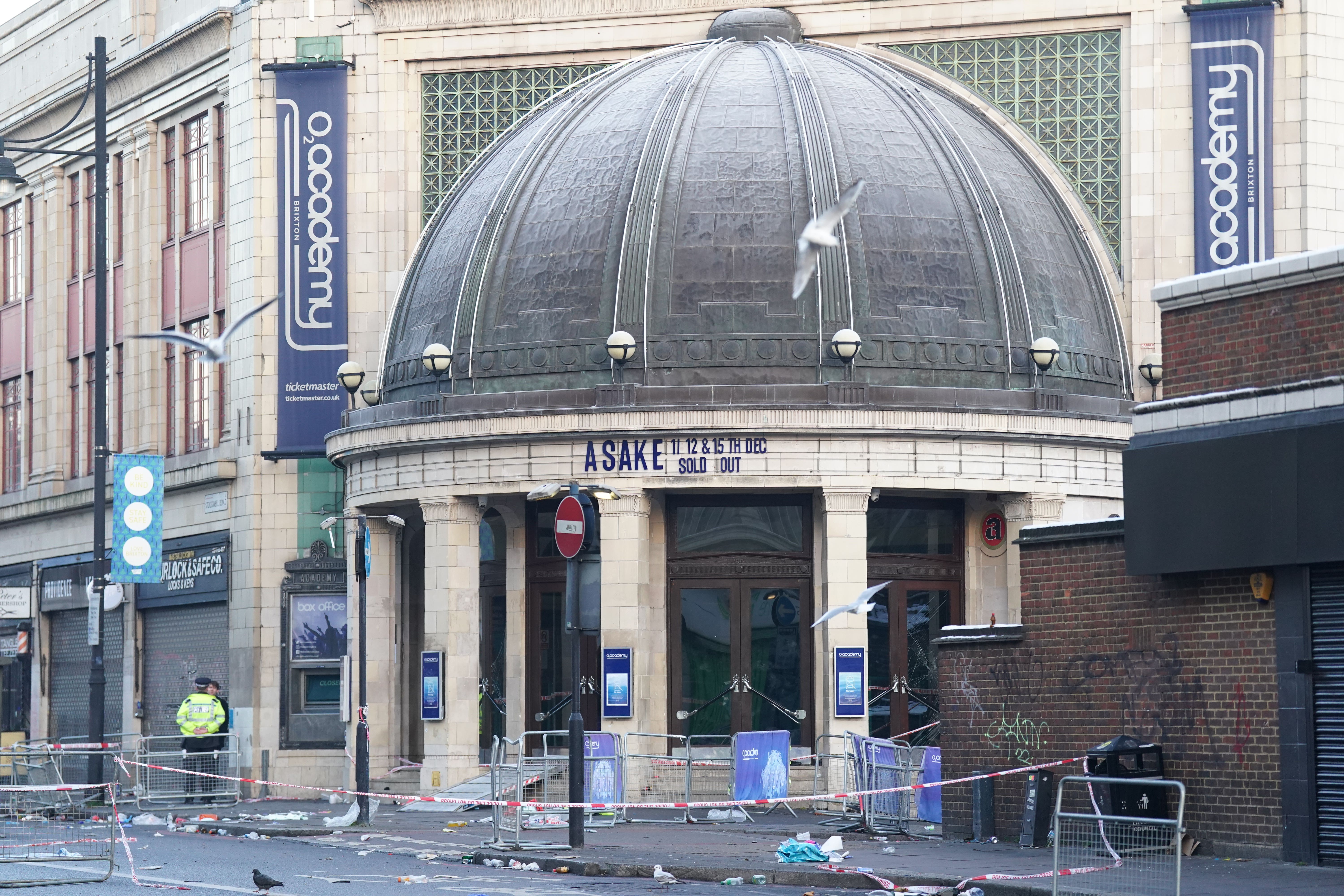 The scene outside Brixton O2 Academy following the crowd crush (Kirsty O’Connor/PA)