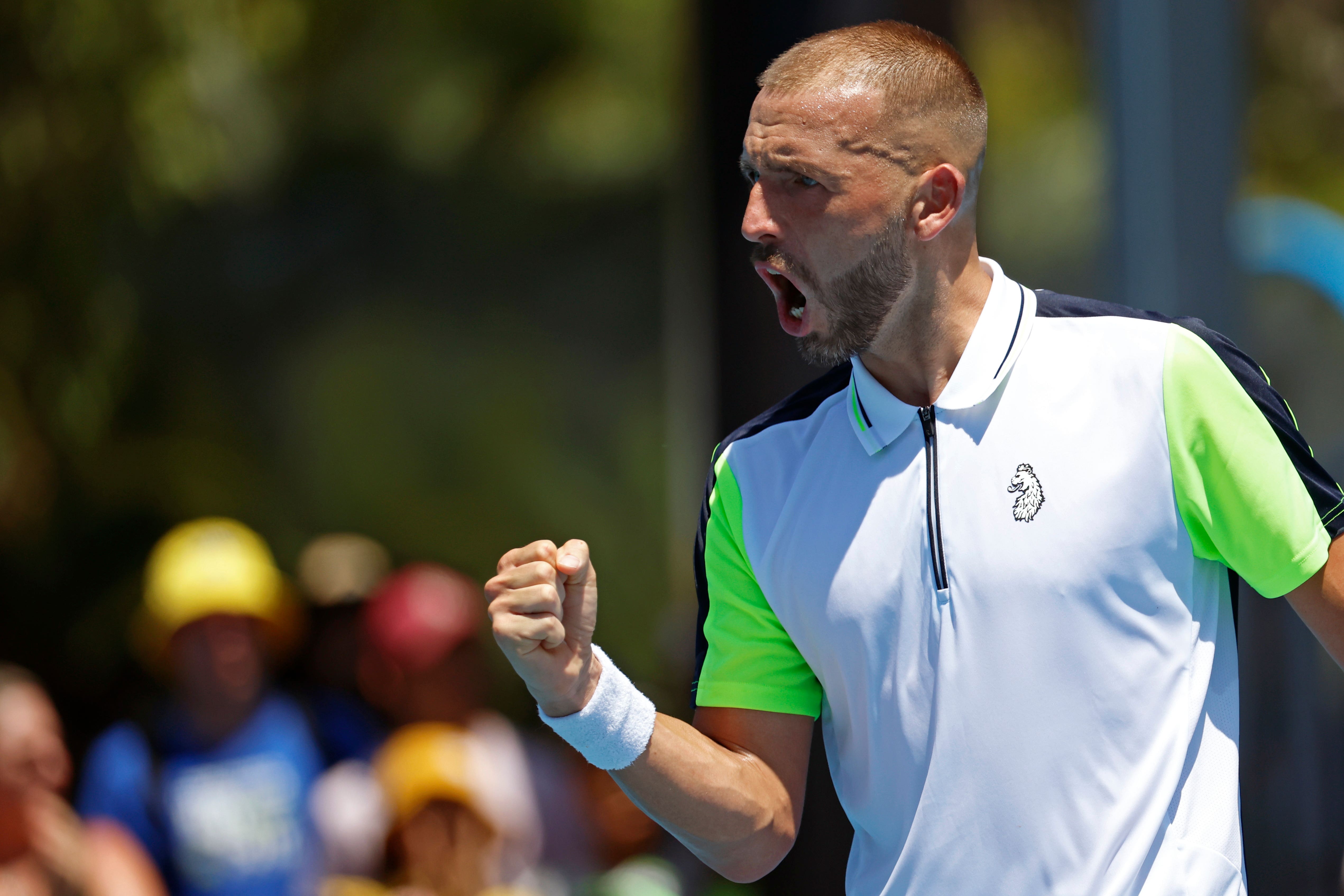 Dan Evans celebrates during his win over Facundo Bagnis (Asanka Brendon Ratnayake/AP)