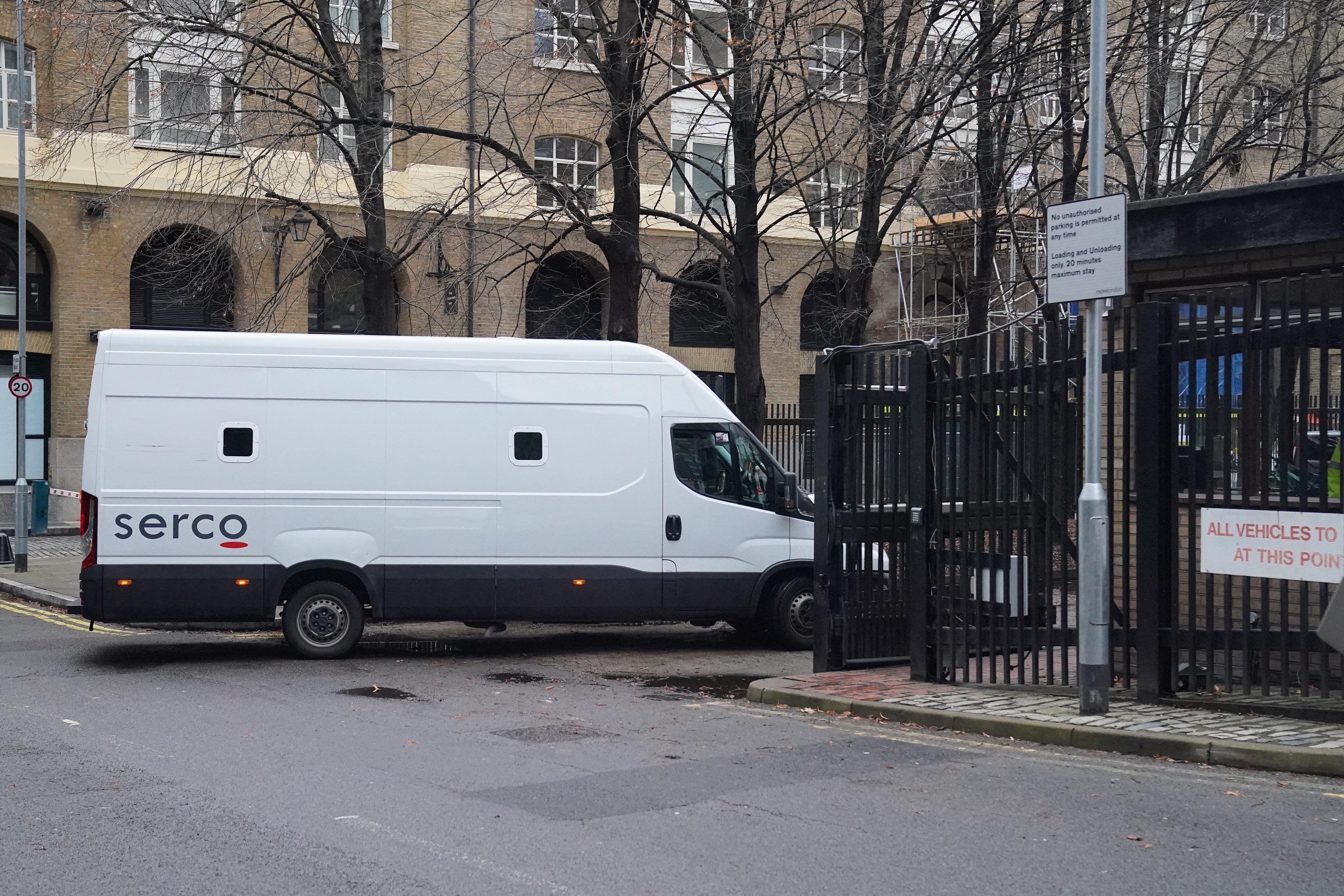 A prison van arriving at Southwark Crown Court where David Carrick admitted a raft of criminal charges (Jonathan Brady/PA)