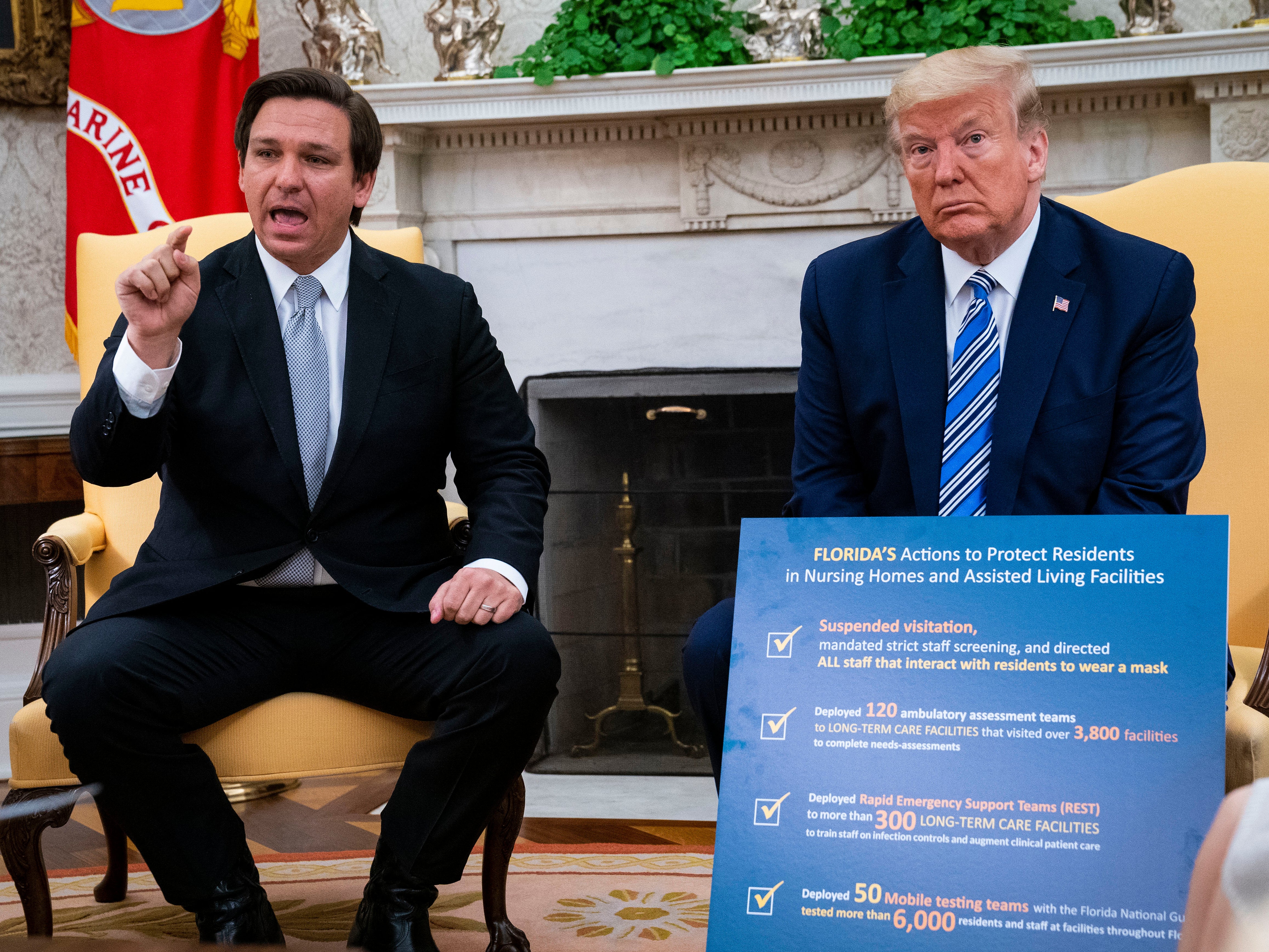 Florida Gov. Ron DeSantis with then-US President Donald Trump in the Oval Office of the White House in happier times in April 2020