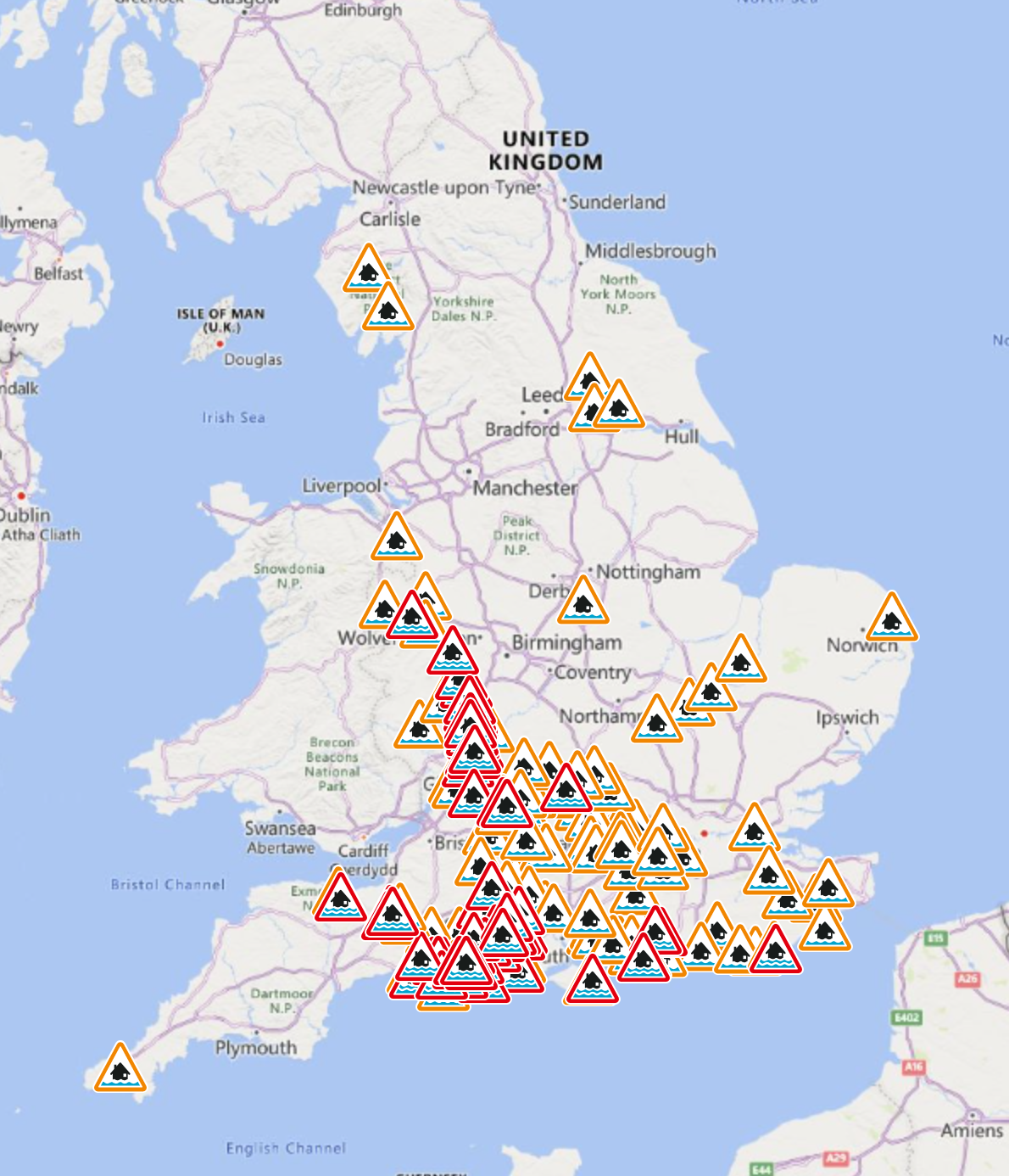 Live map shows all the current flood alerts and warnings issued across England