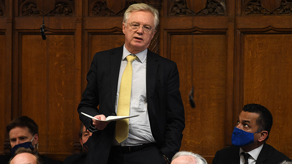 David Davis addressing Boris Johnson during PMQs with his ‘in the name of God, go’ speech