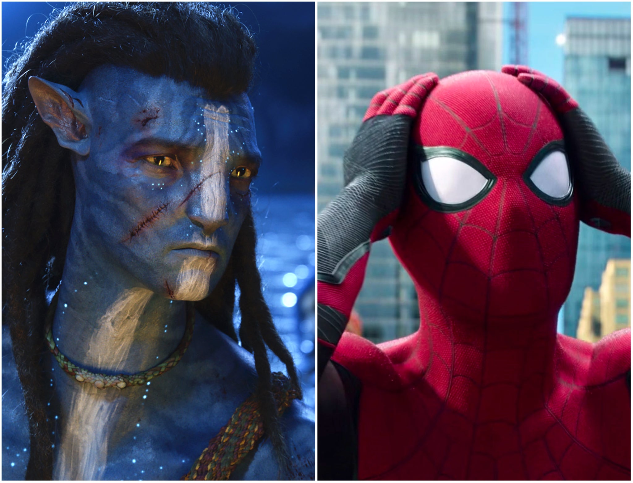 Scenes from ‘Avatar: The Way of the Water’ (left) and ‘Spider-Man: No Way Home’