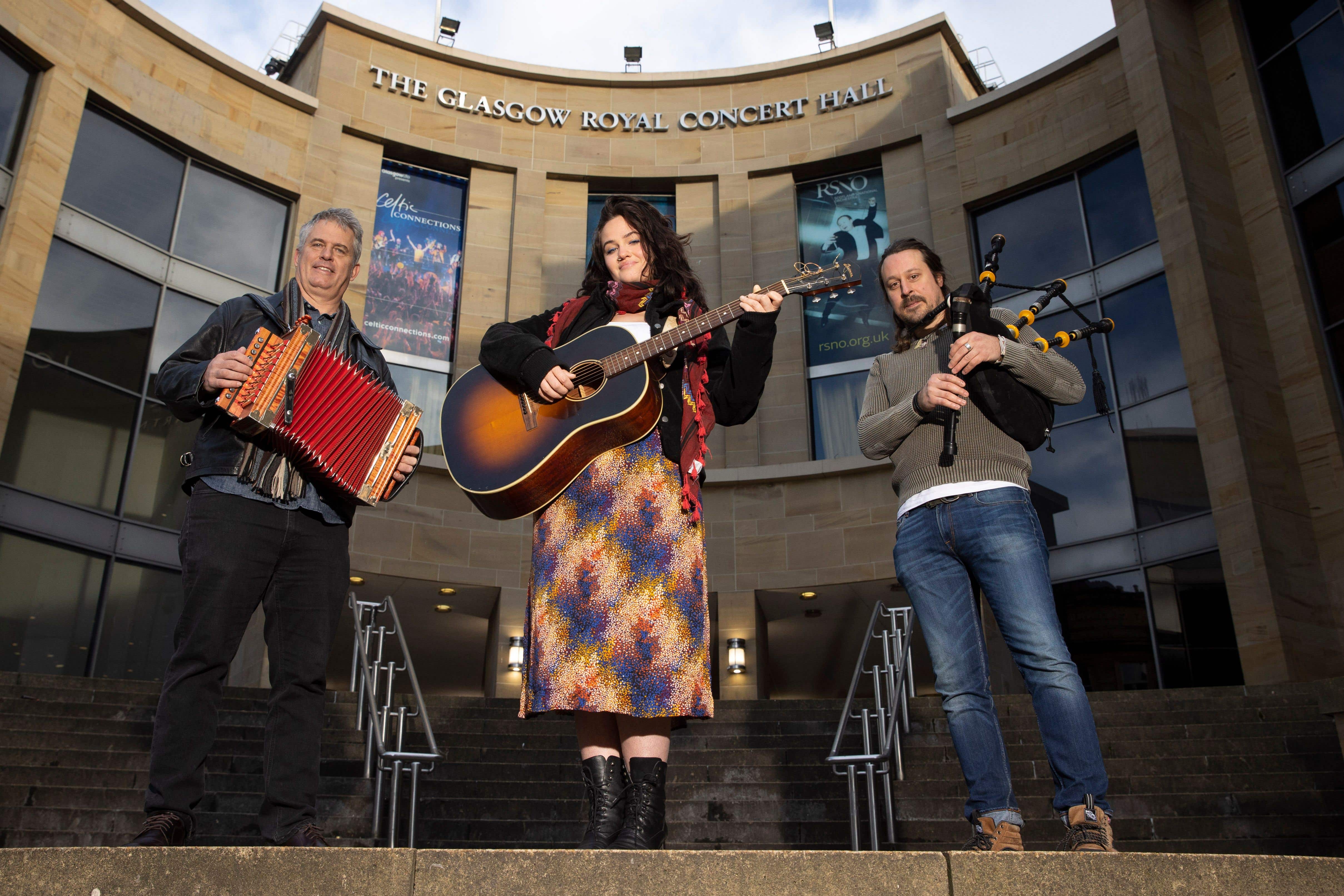 Scottish traditional musician Ross Ainslieand Louisiana father-daughter duoDirk and Amelia Powellwarm up for Celtic Connections, which begins on Thursday (Celtic Connections/PA)