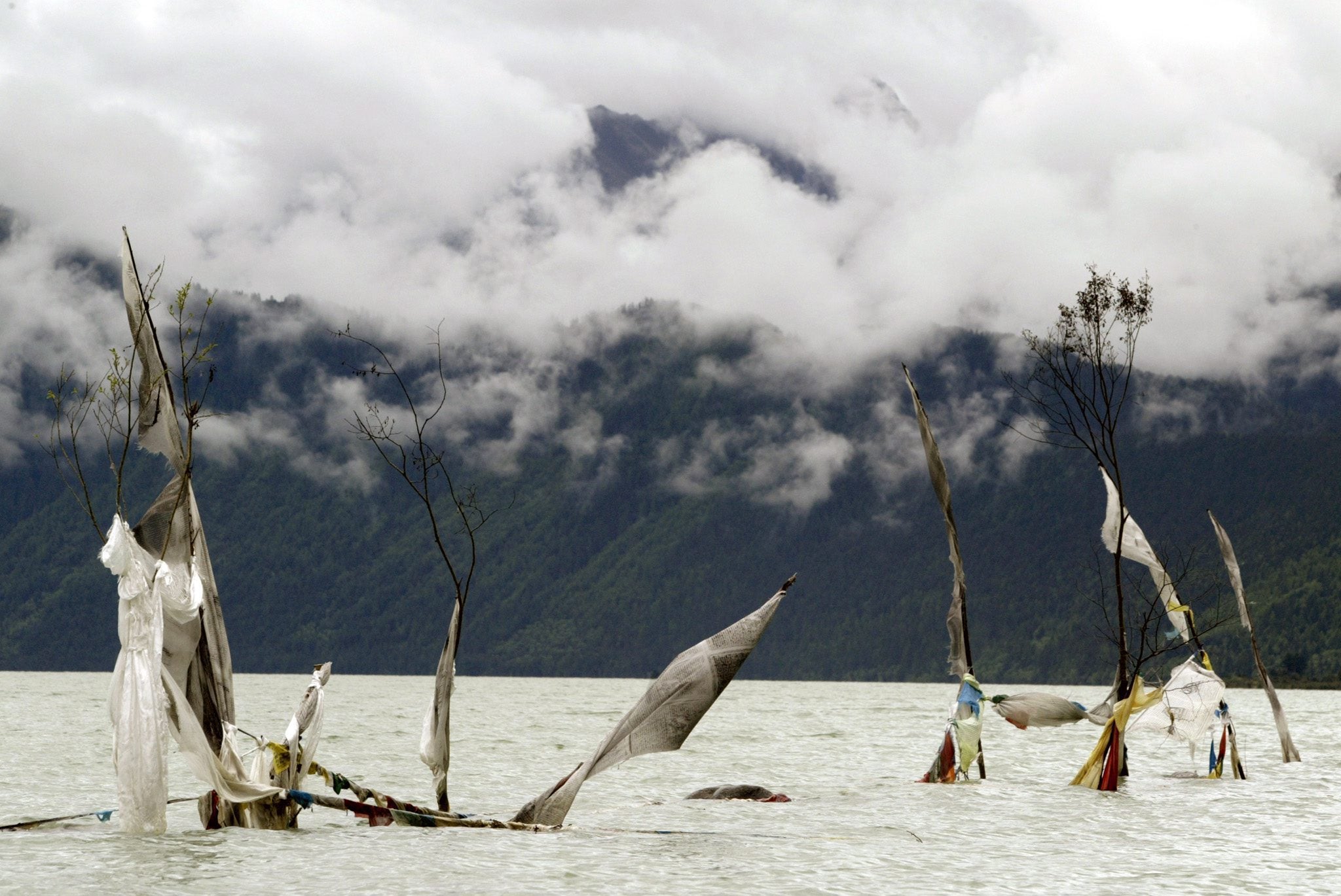 File: Prayer flags left by local Buddhists in Nyingchi