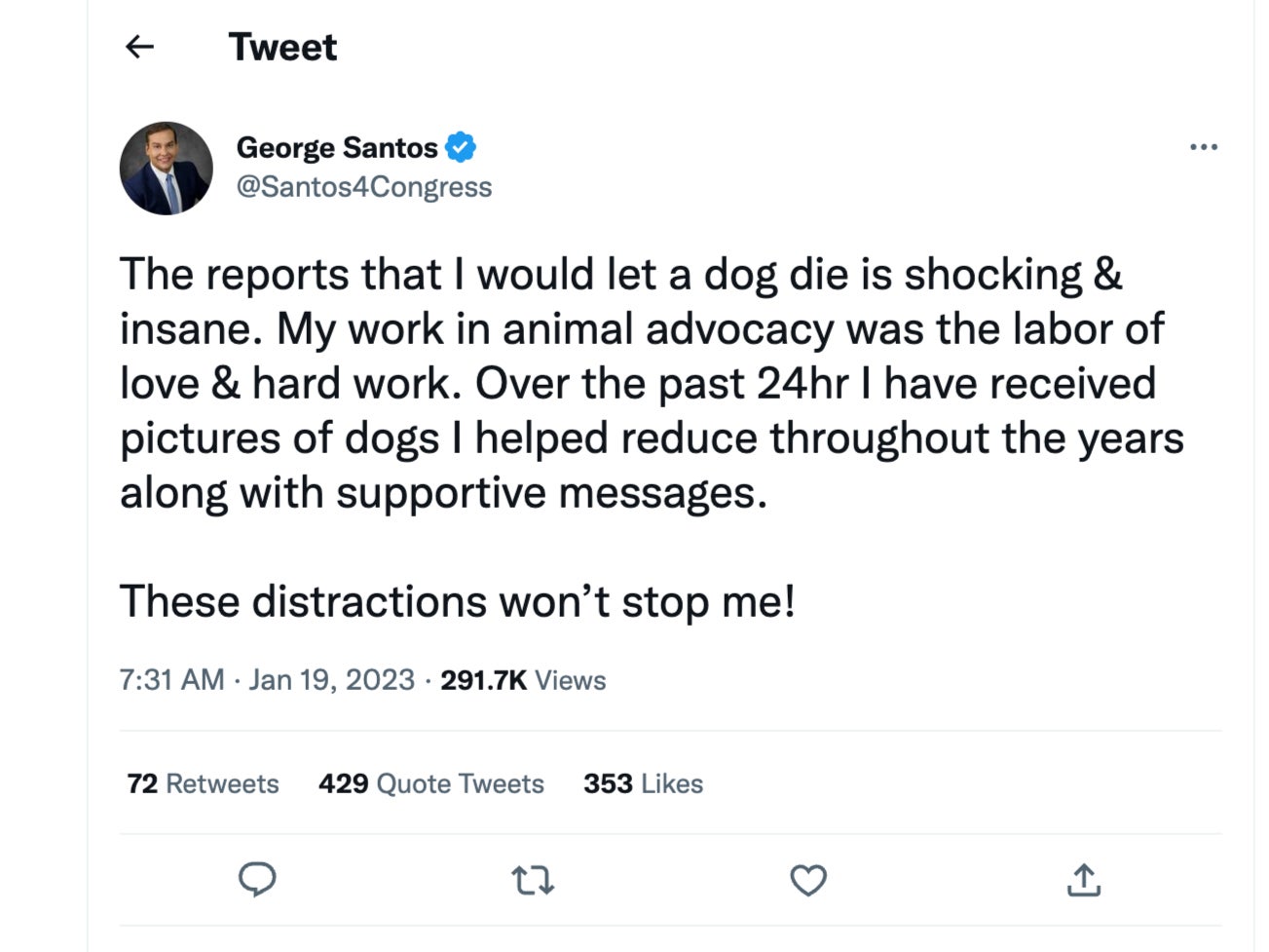 George Santos tweet boasting that he had helped to ‘reduce’ dogs