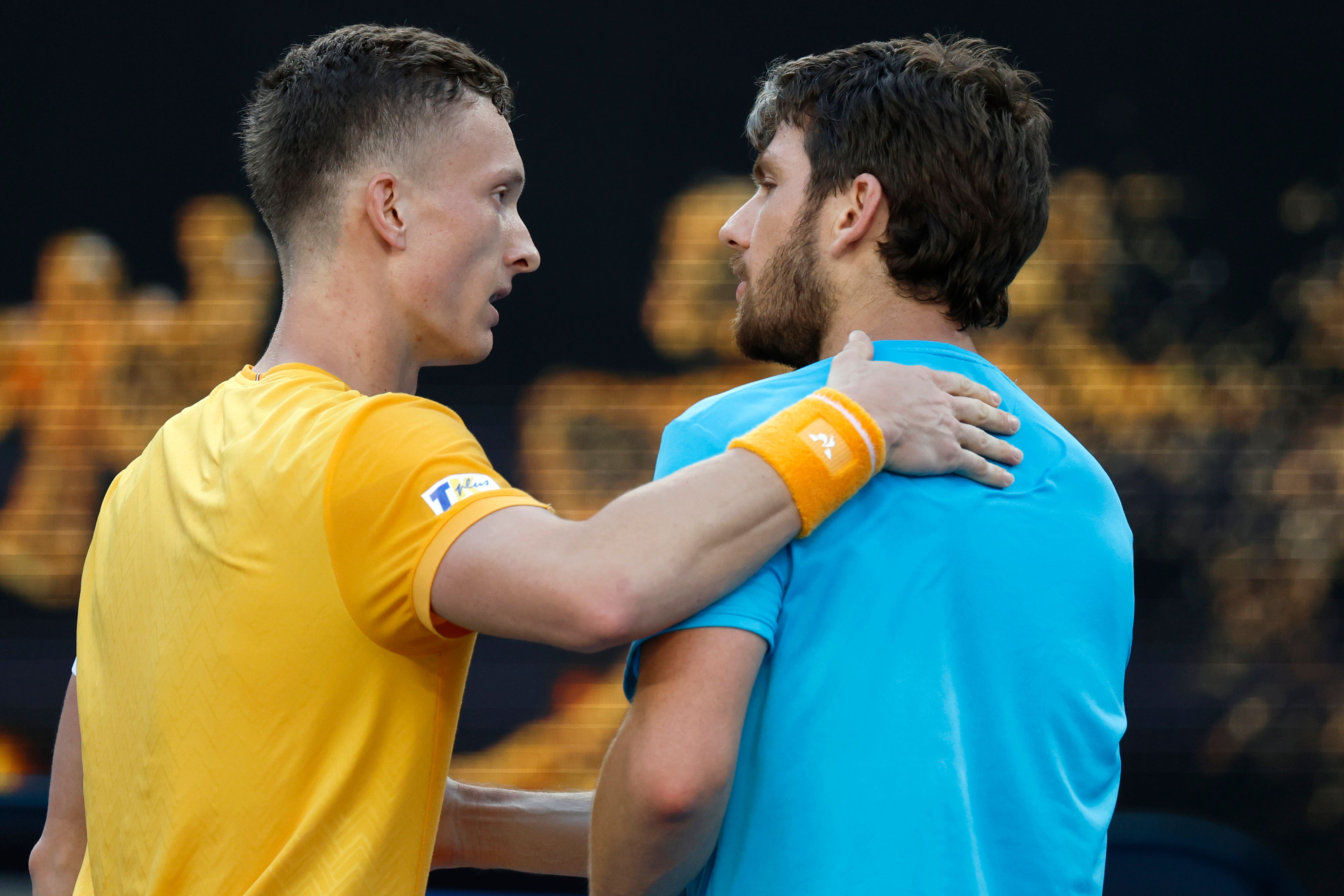 Cameron Norrie, right, shakes hands with Jiri Lehecka (Asanka Brendon Ratnayake/AP)