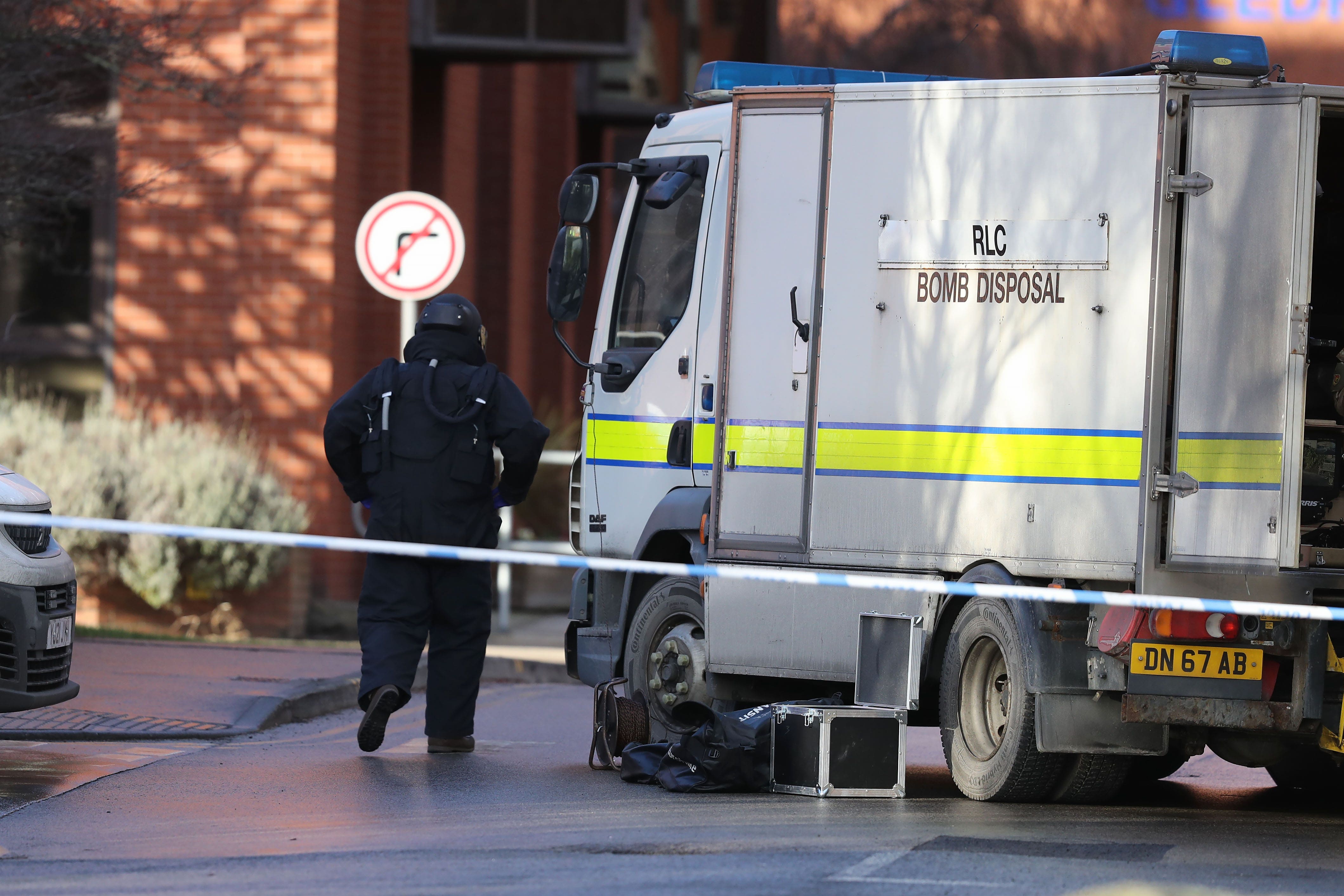 A member of the bomb disposal unit at St James’s Hospital, Leeds (Ben Lack/PA)