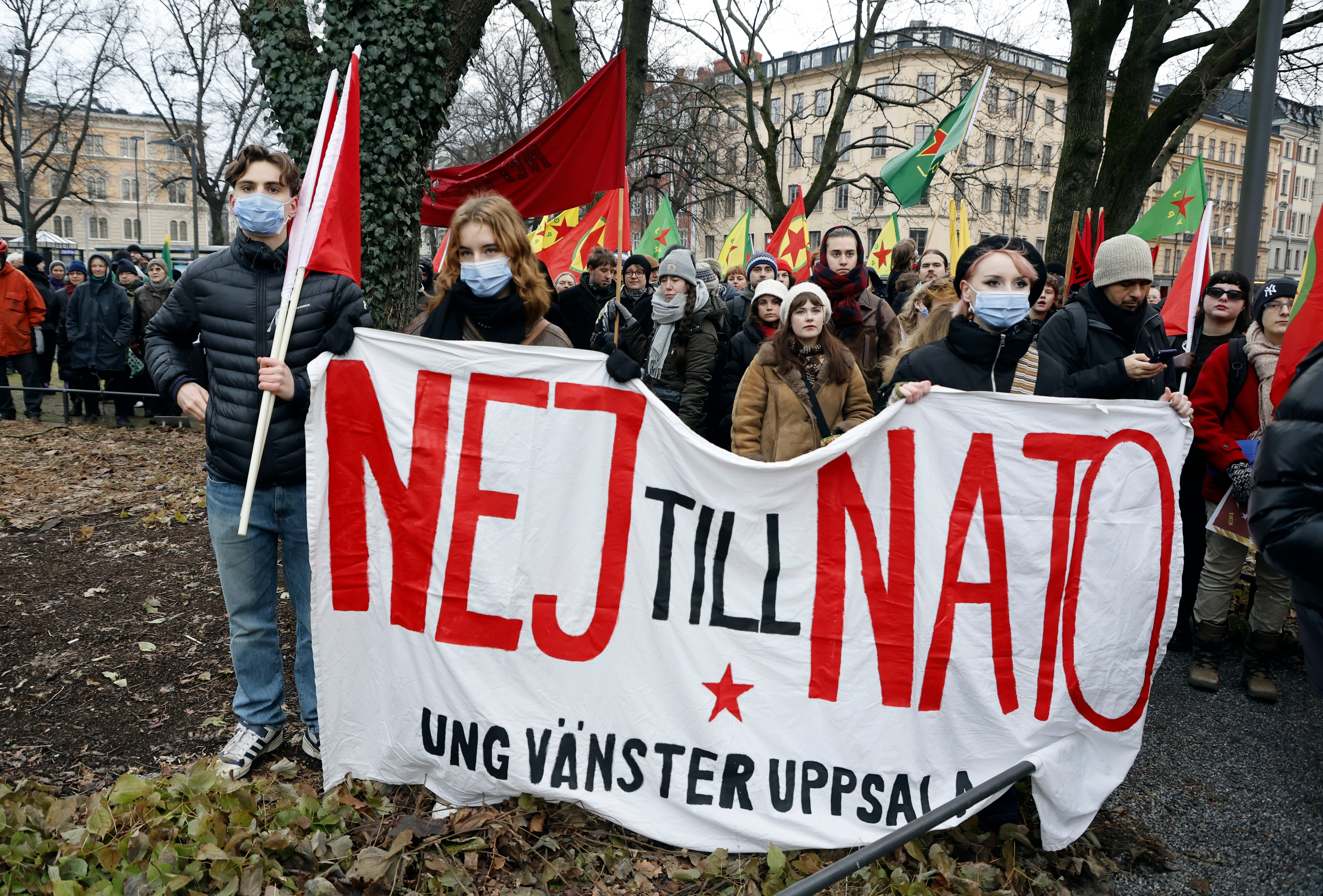 A demonstration against Sweden's Nato bid in Stockholm. The sign reads ‘no to Nato’