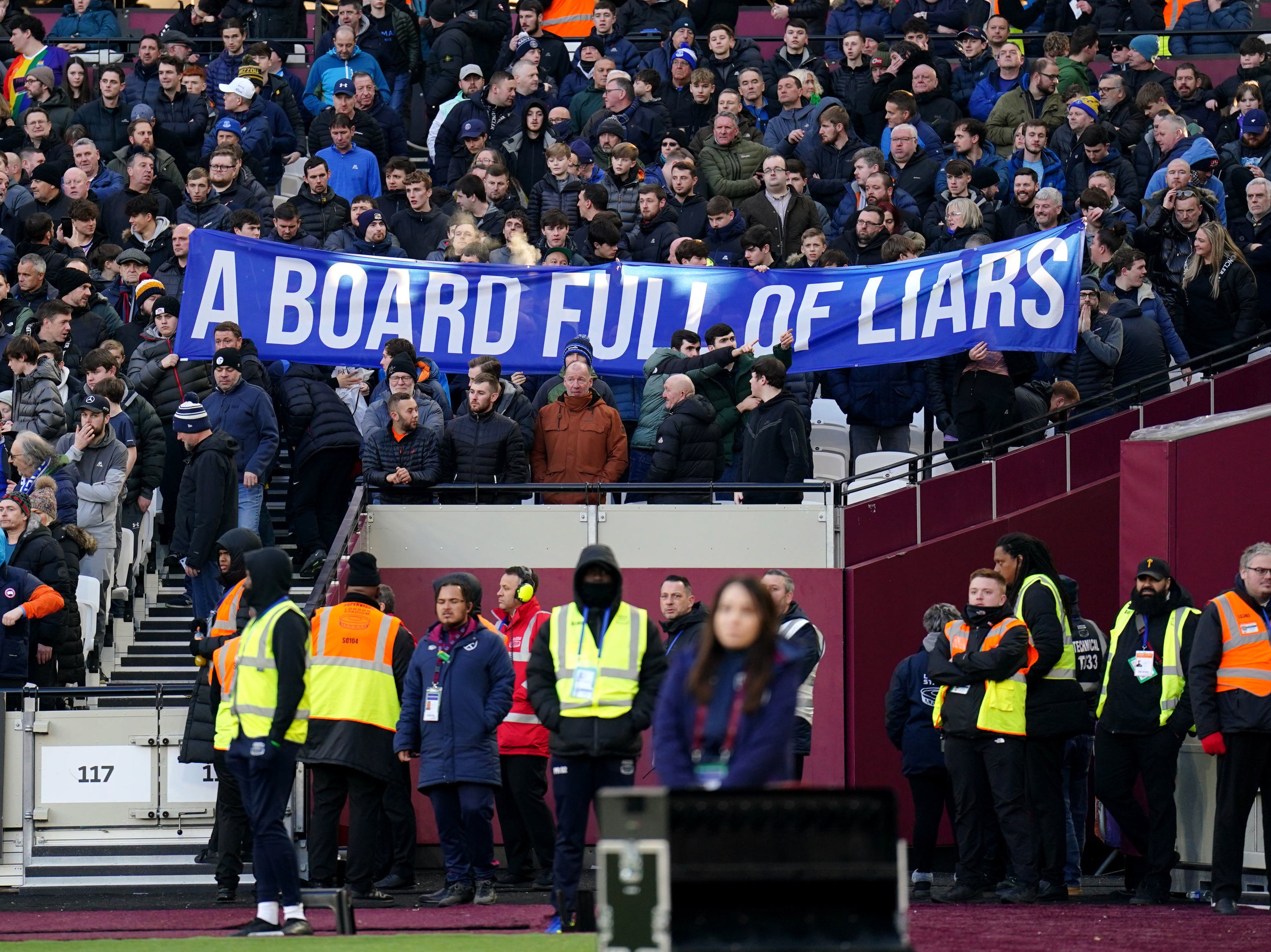 Everton fans’ protest against the board continued against West Ham