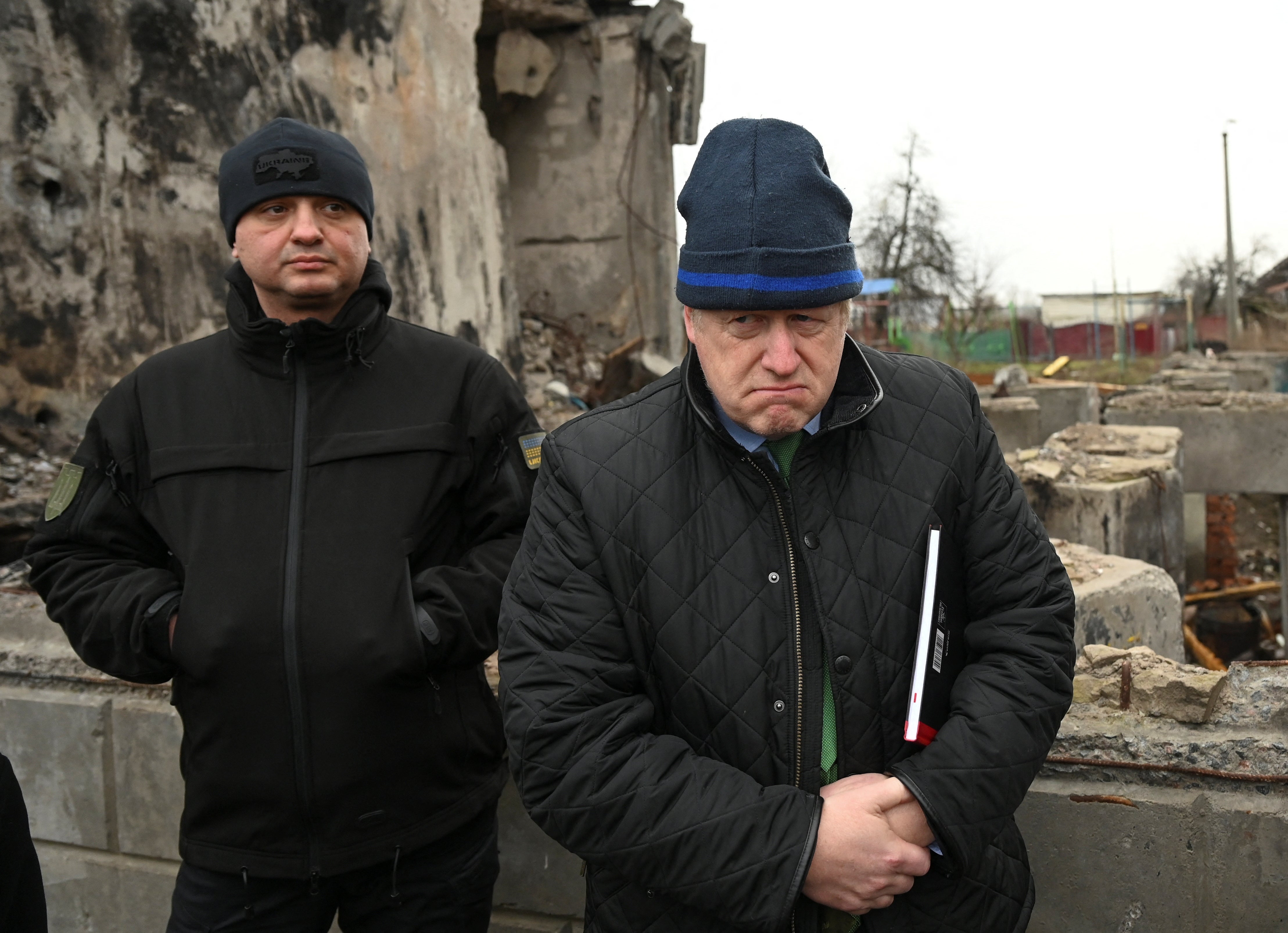 Boris Johnson visits the suburb of Borodianka