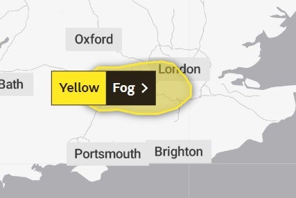 The Met Office ussed a weather warning for fog in South East England earlier on Monday