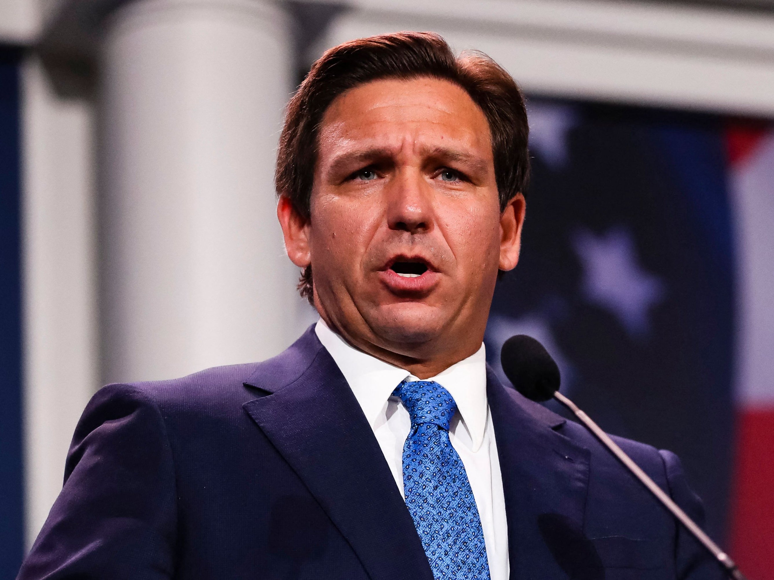 Republican Florida Governor Ron DeSantis speaks at the Republican Jewish Coalition Annual Leadership Meeting in Las Vegas, Nevada, on November 19, 2022