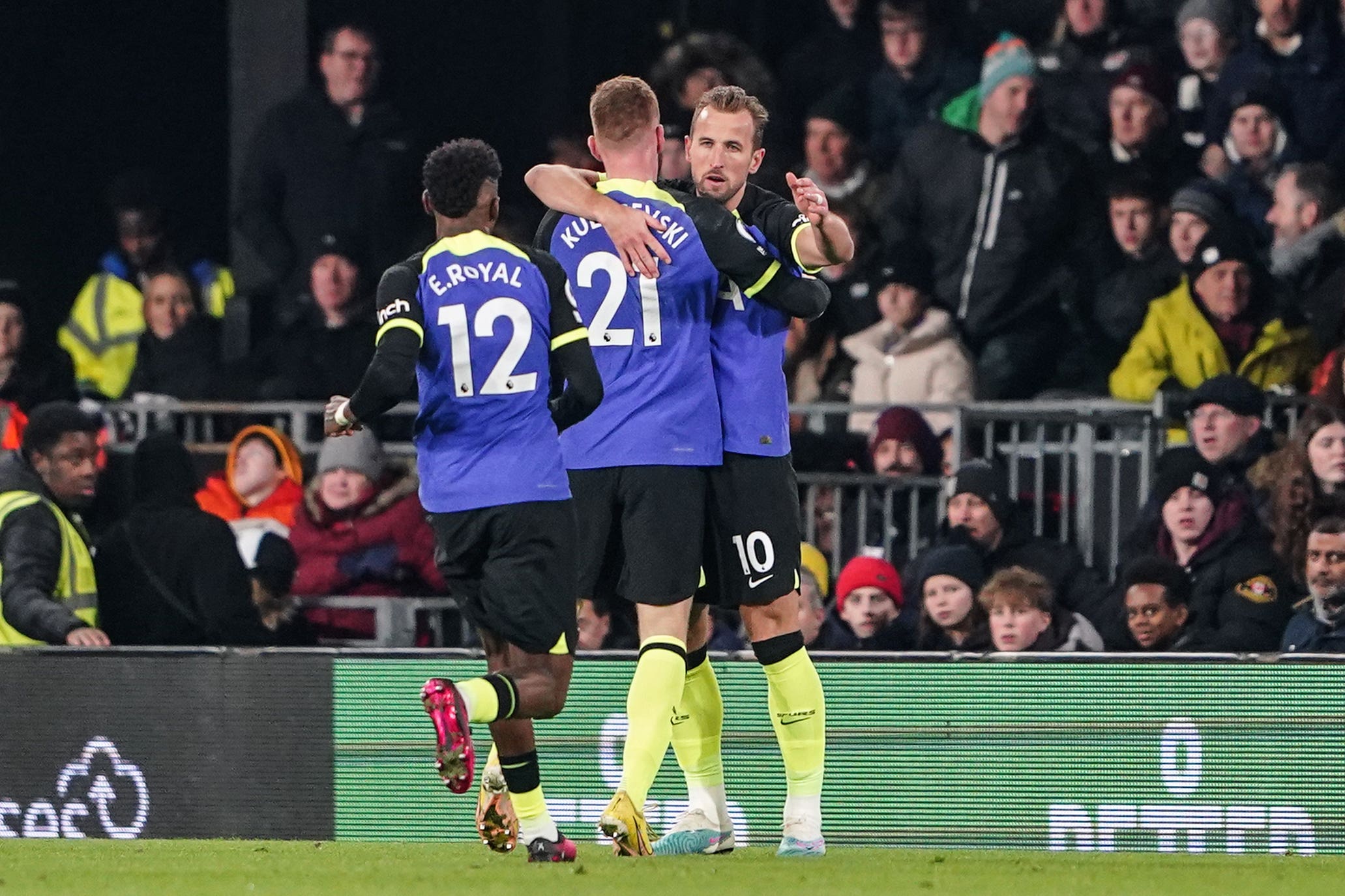 Harry Kane celebrates his 266th goal for Tottenham (Zac Goodwin/PA).