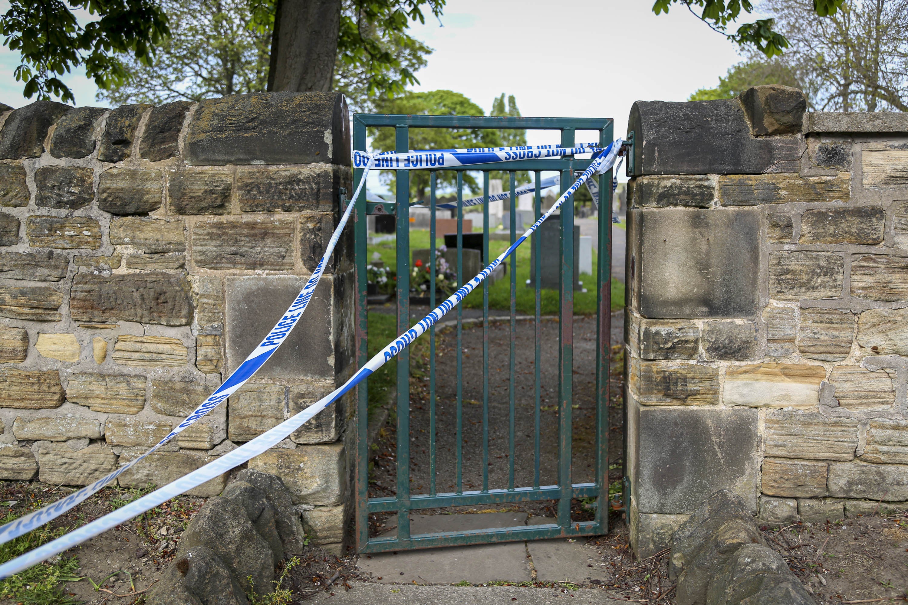 Entrance to Carlton Cemetary taped off