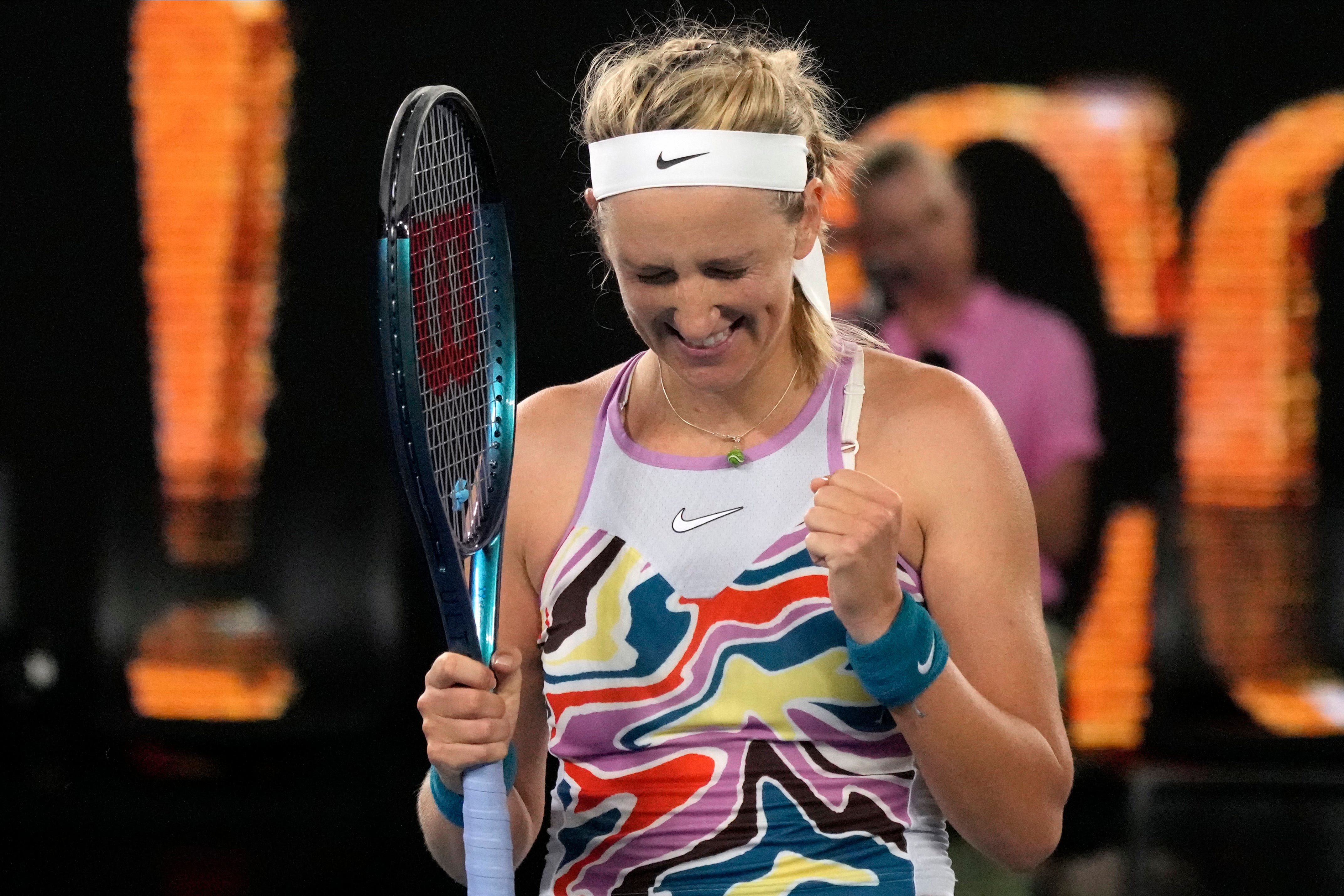 Victoria Azarenka celebrates beating Jessica Pegula (Aaron Favila/AP)