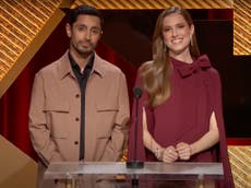 Riz Ahmed stifles laughter as he reads out My Year of Dicks Oscar nomination