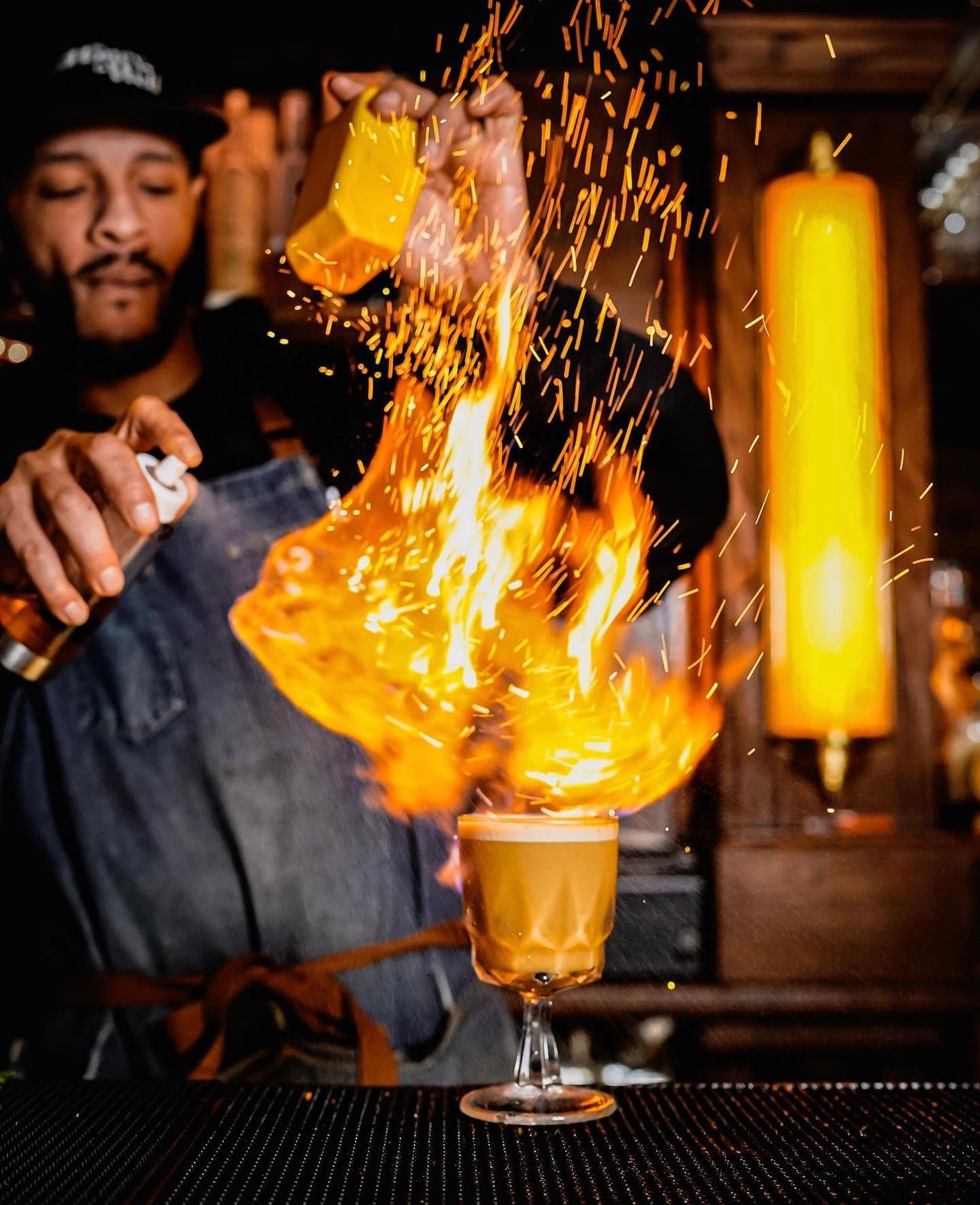 Firestarter: a mixologist plies his trade