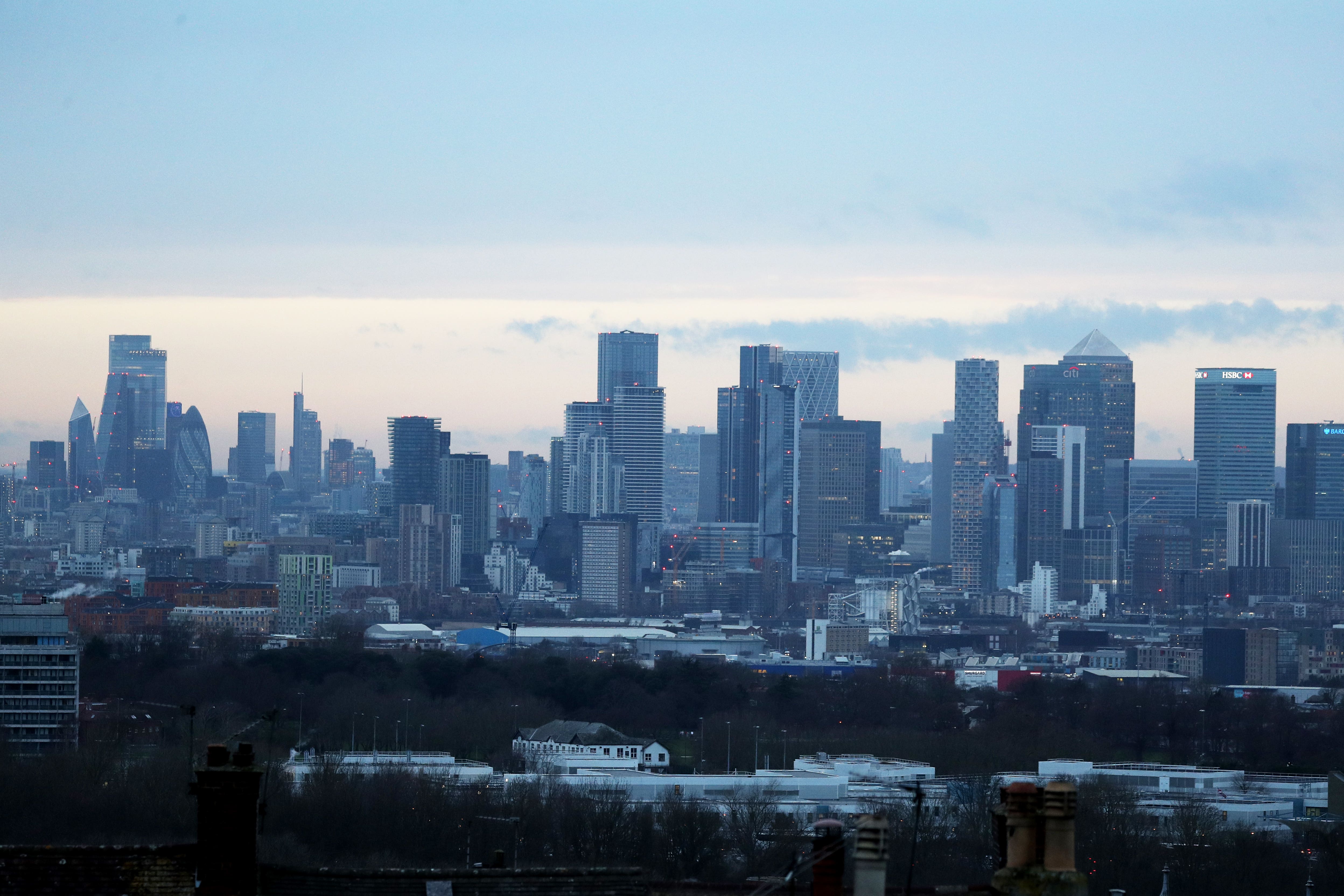 Canary Wharf and the City of London skyline (Jonathan Brady/PA)