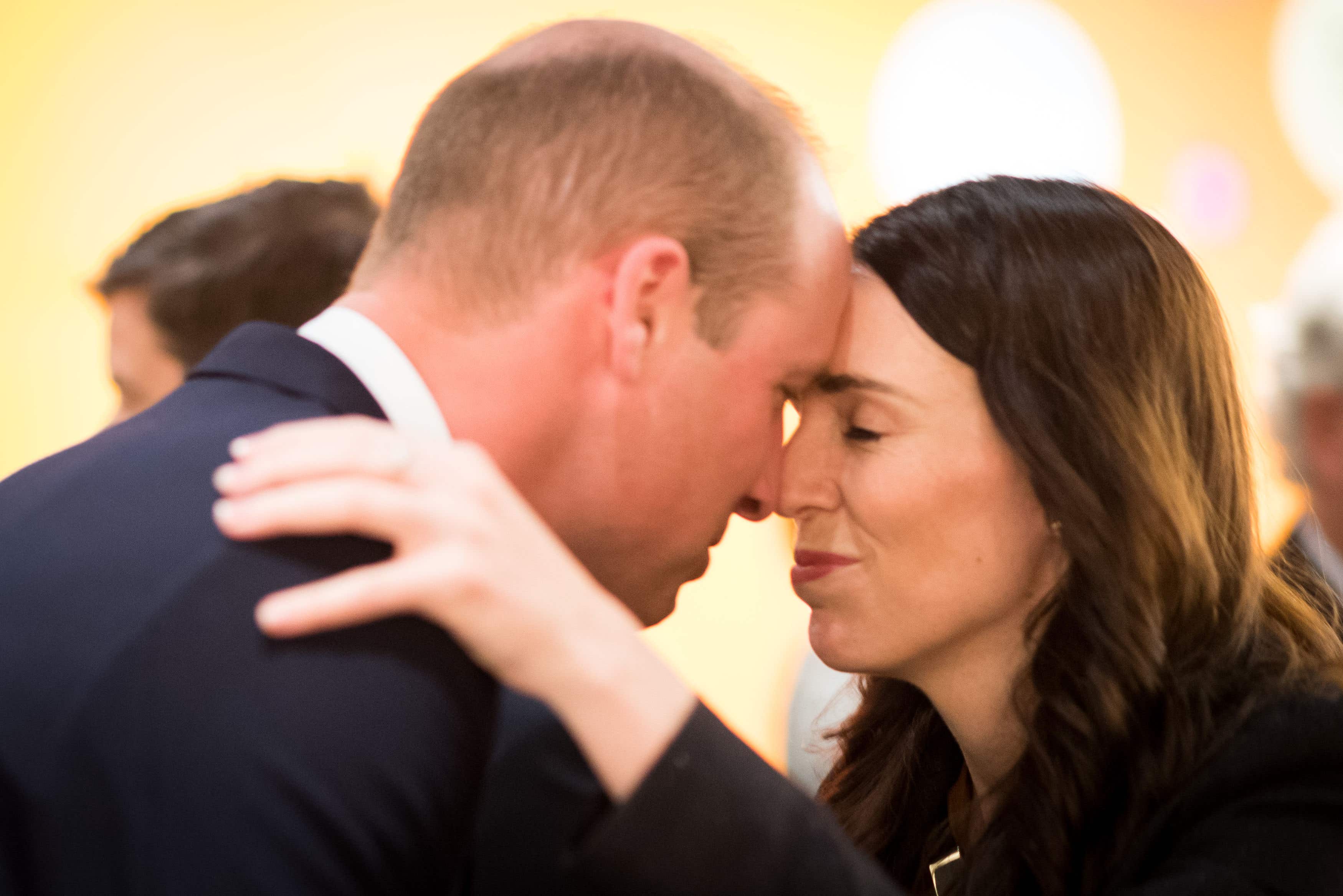 The Duke of Cambridge shares a hongi, a traditional Maori greeting, with Jacinda Ardern (Mark Tantrum/New Zealand Government/PA)