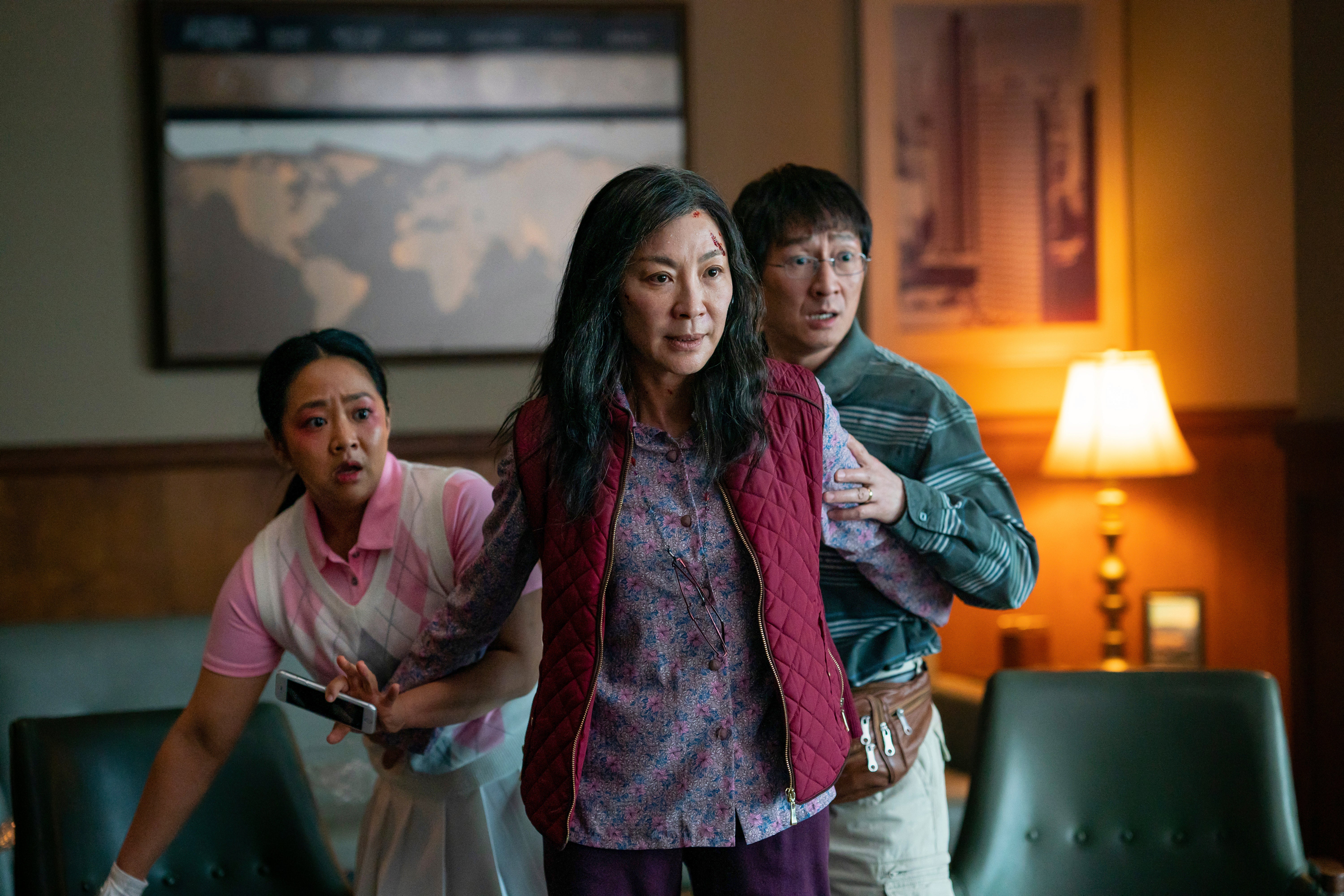 Stephanie Hsu, Michelle Yeoh and Ke Huy Quan in ‘Everything Everywhere All At Once’