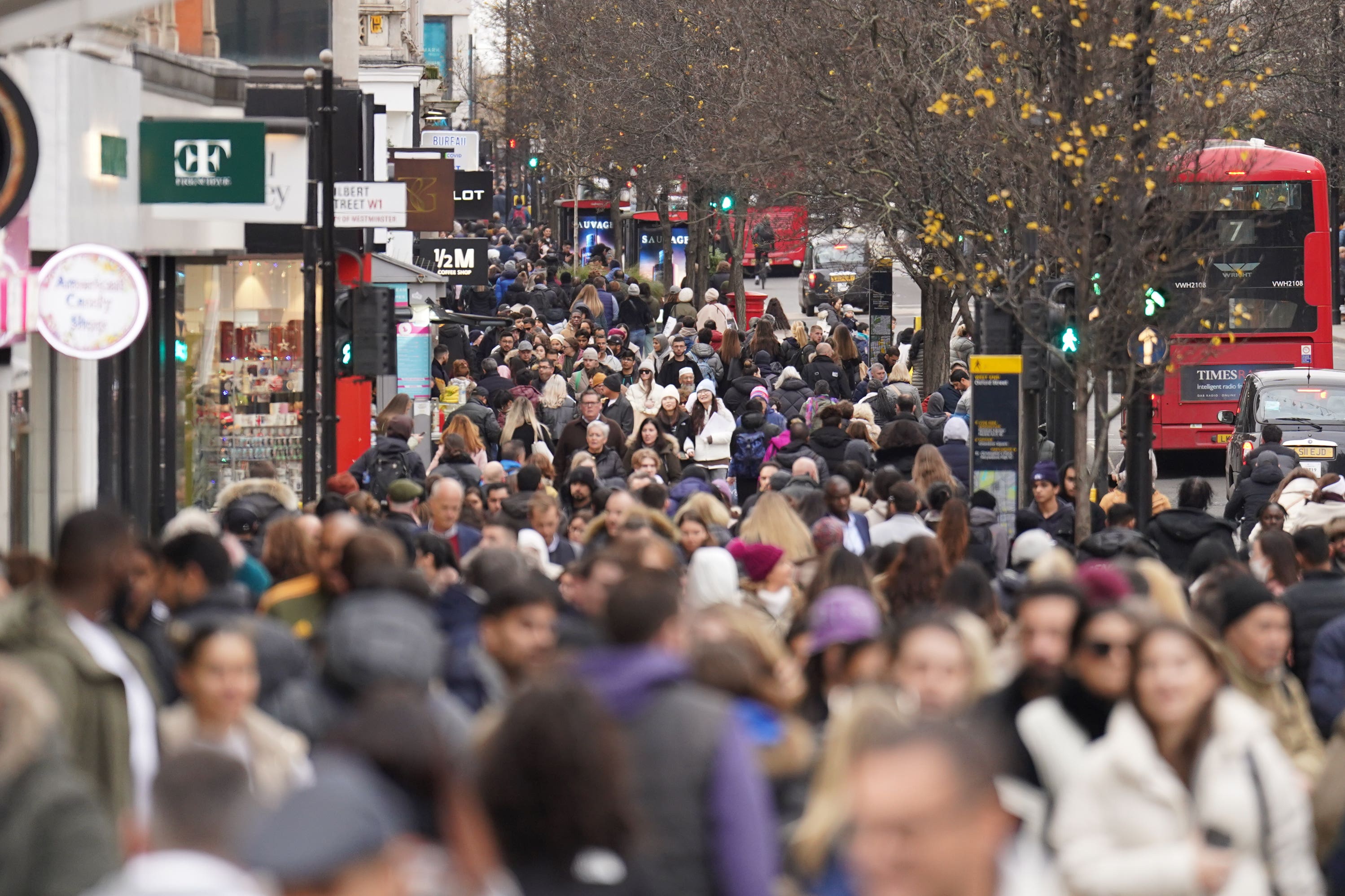 Footfall in retail destinations strengthened over the year while the importance of online spending diminished (James Manning/PA)