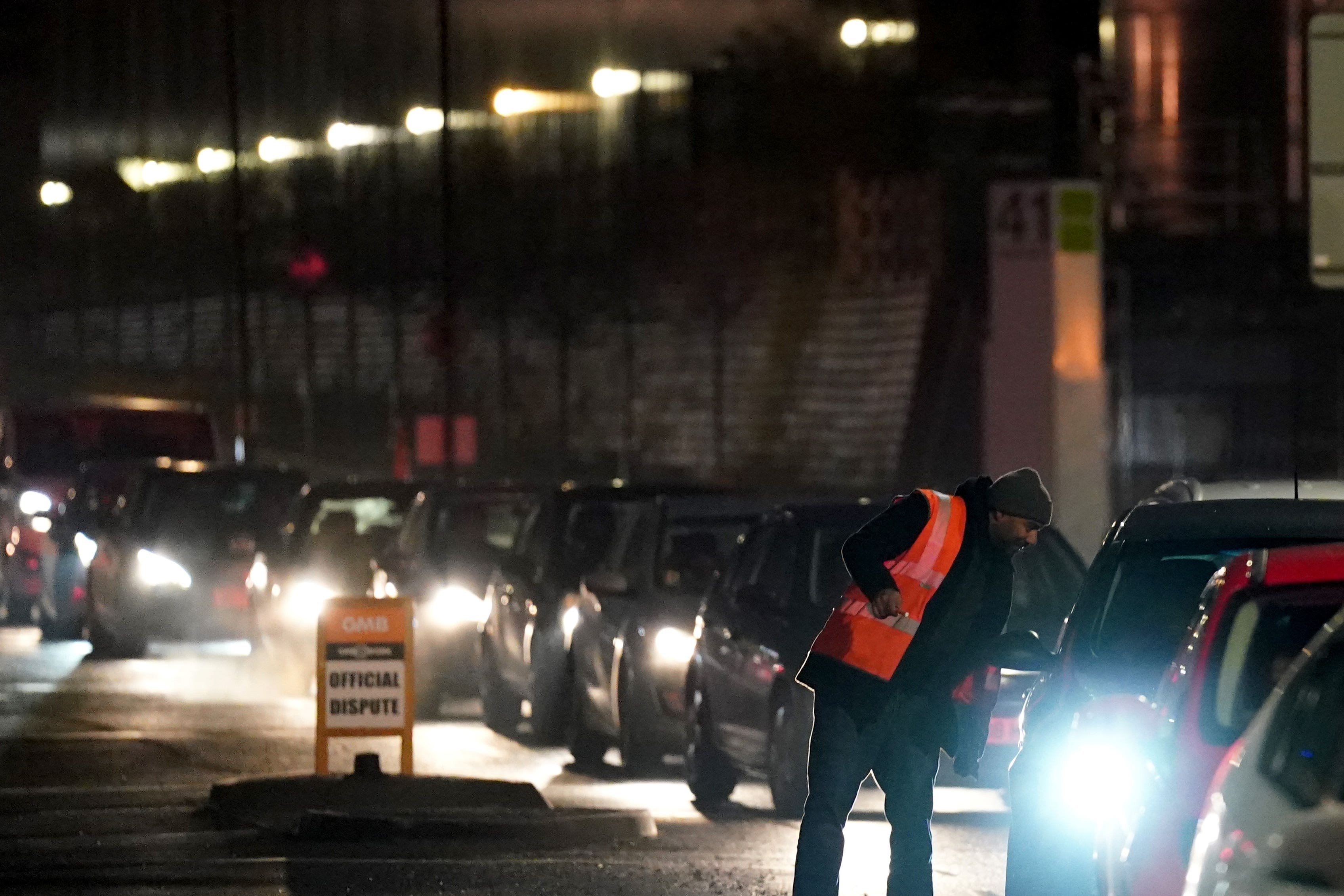 Members of the GMB union, on the picket line outside the Amazon fulfilment centre in Coventry (Jacob King/PA)