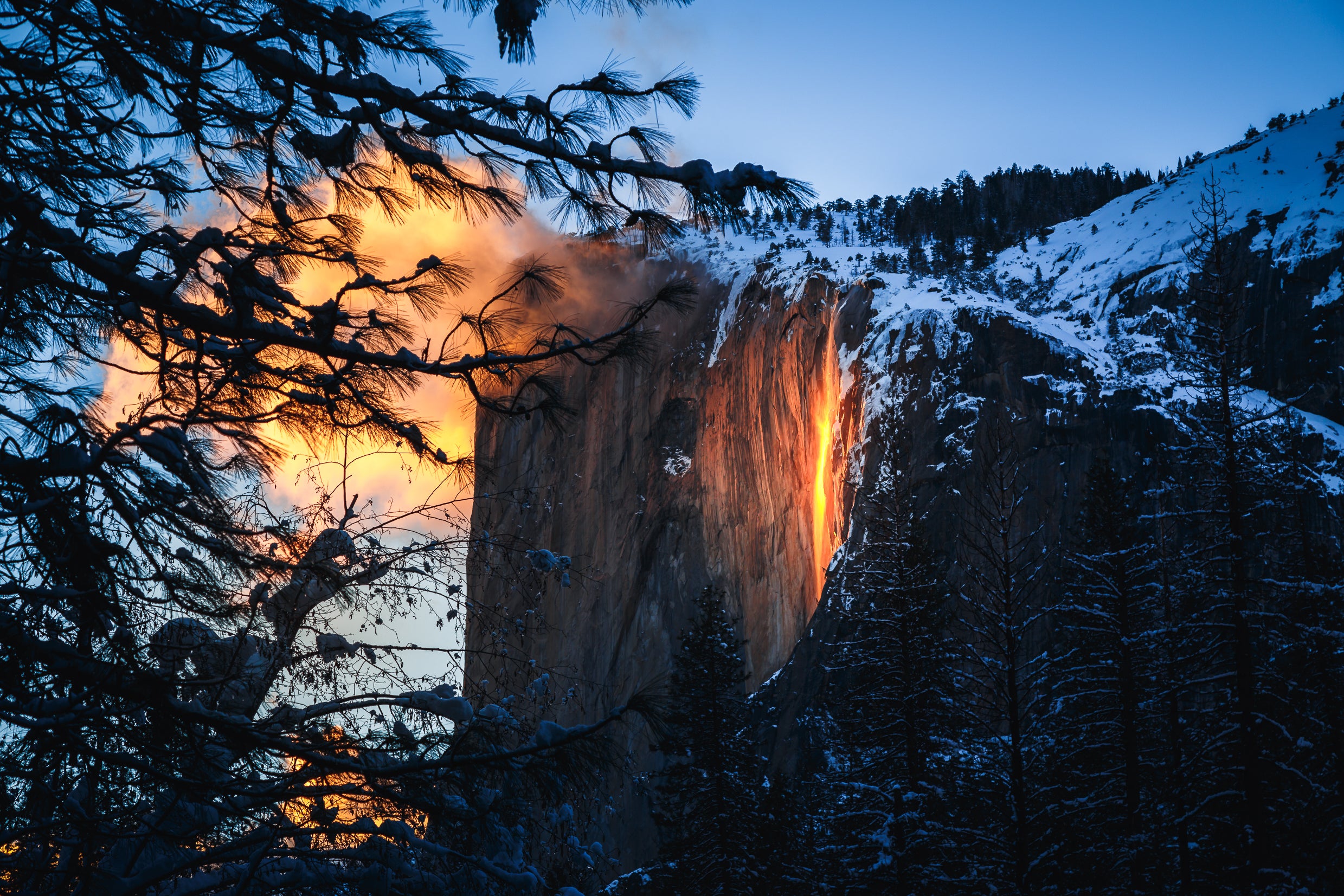 Horsetail Fall is located in Yosemite Valley