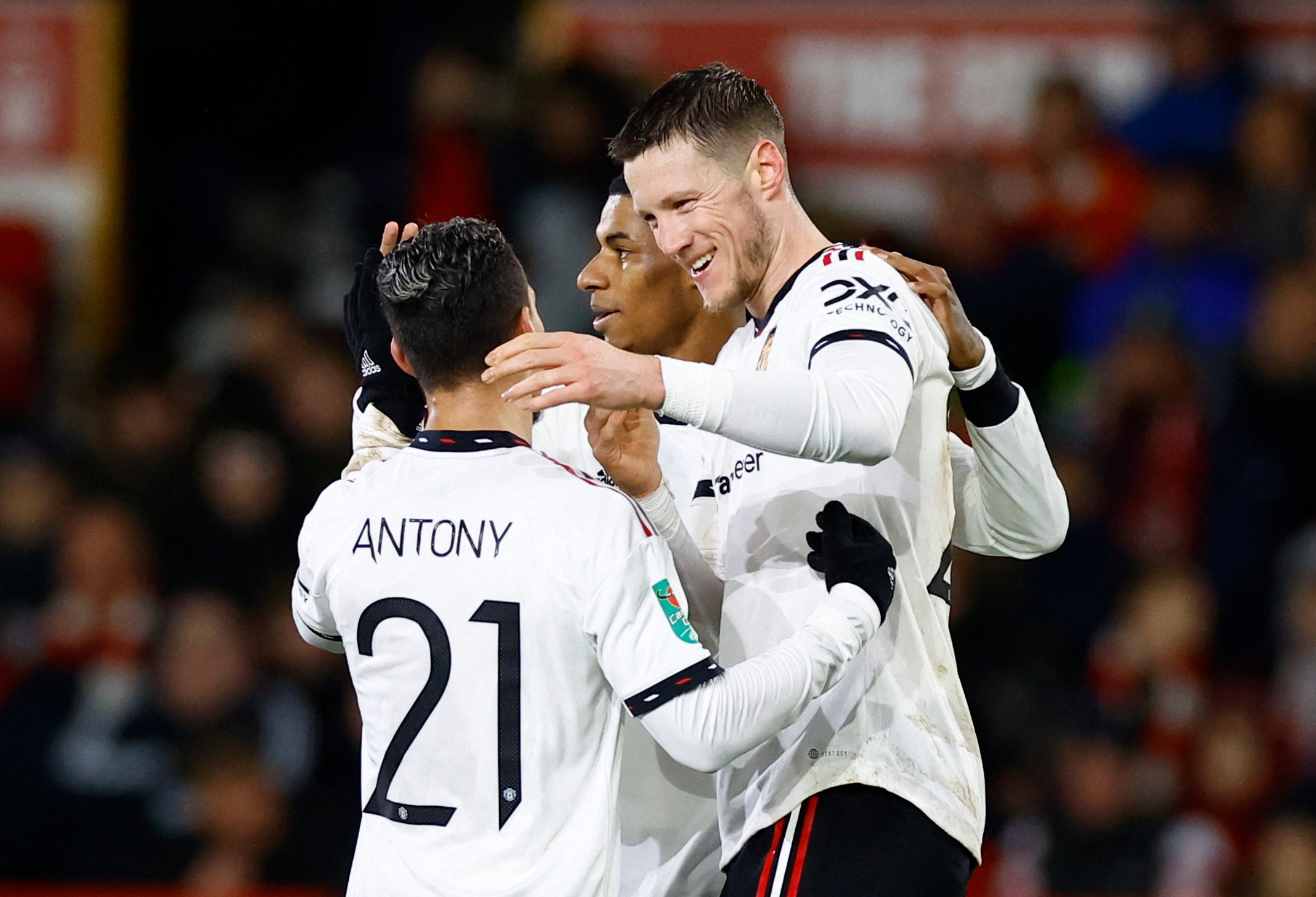 Weghorst celebrated his first Manchester United goal in the 3-0 Carabao Cup semi-final first-leg win over Nottingham Forest