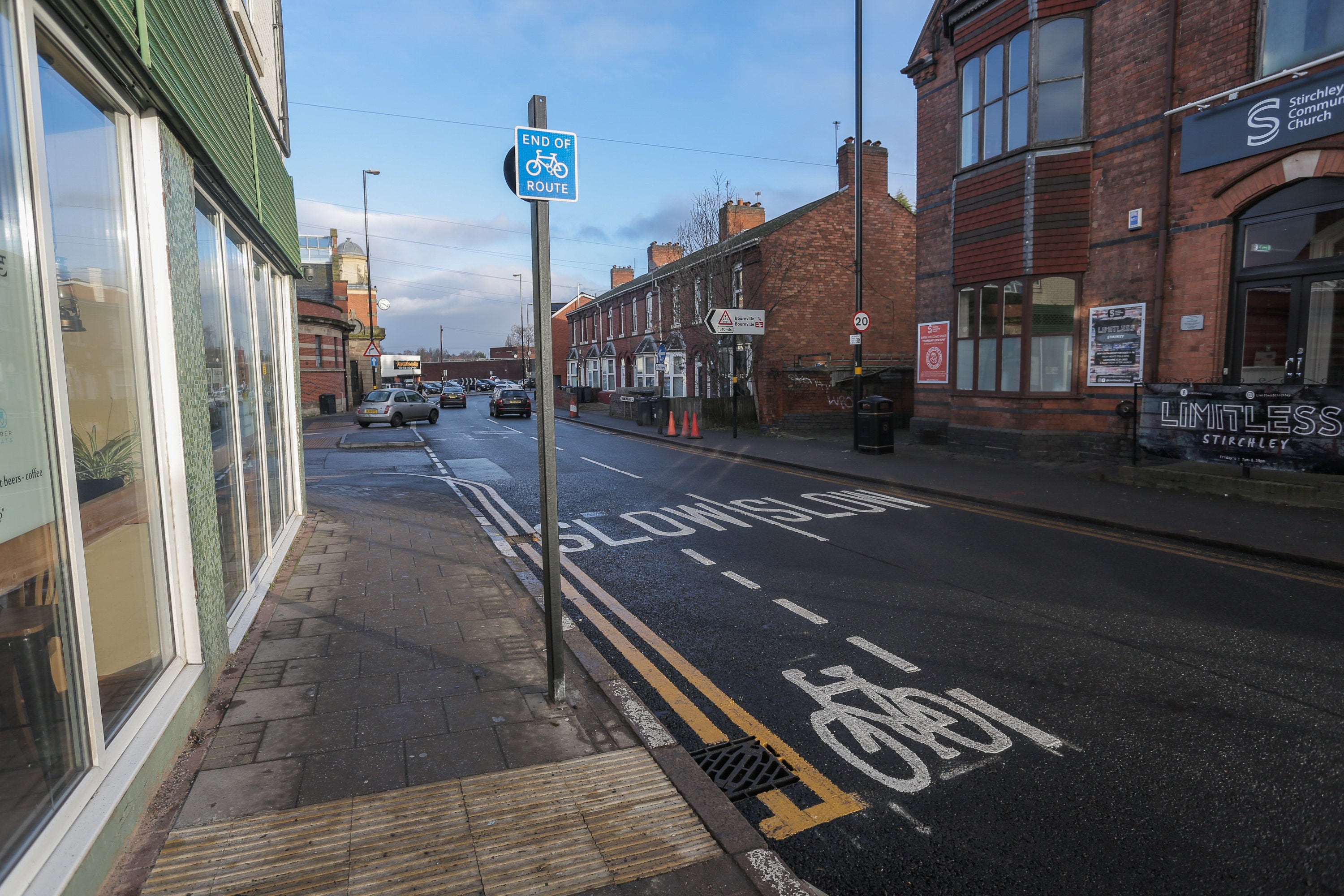 The tiny cycle lane has popped up in Stirchley