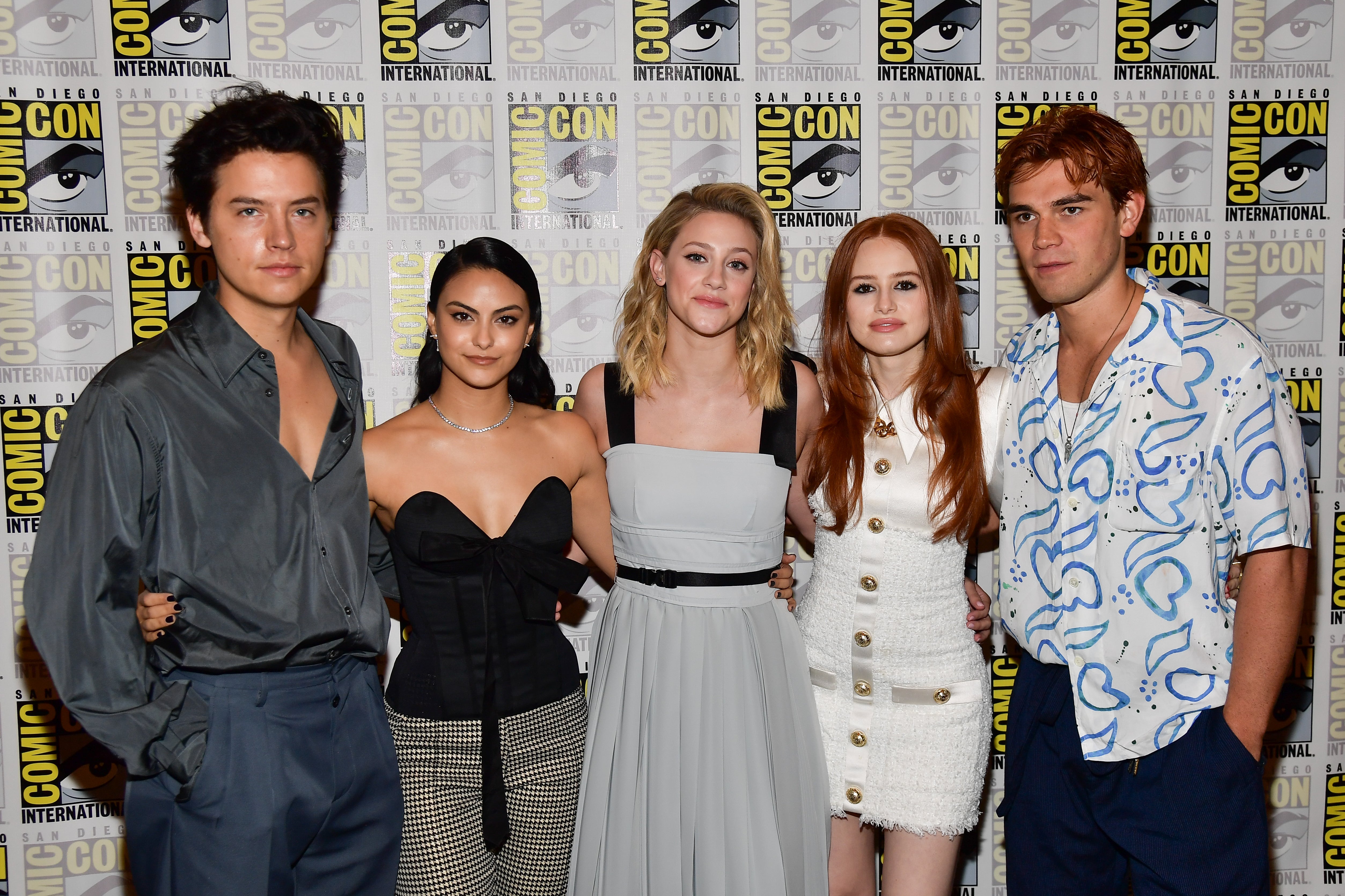 Camila Mendes (second from left) stands with the rest of the cast of Riverdale