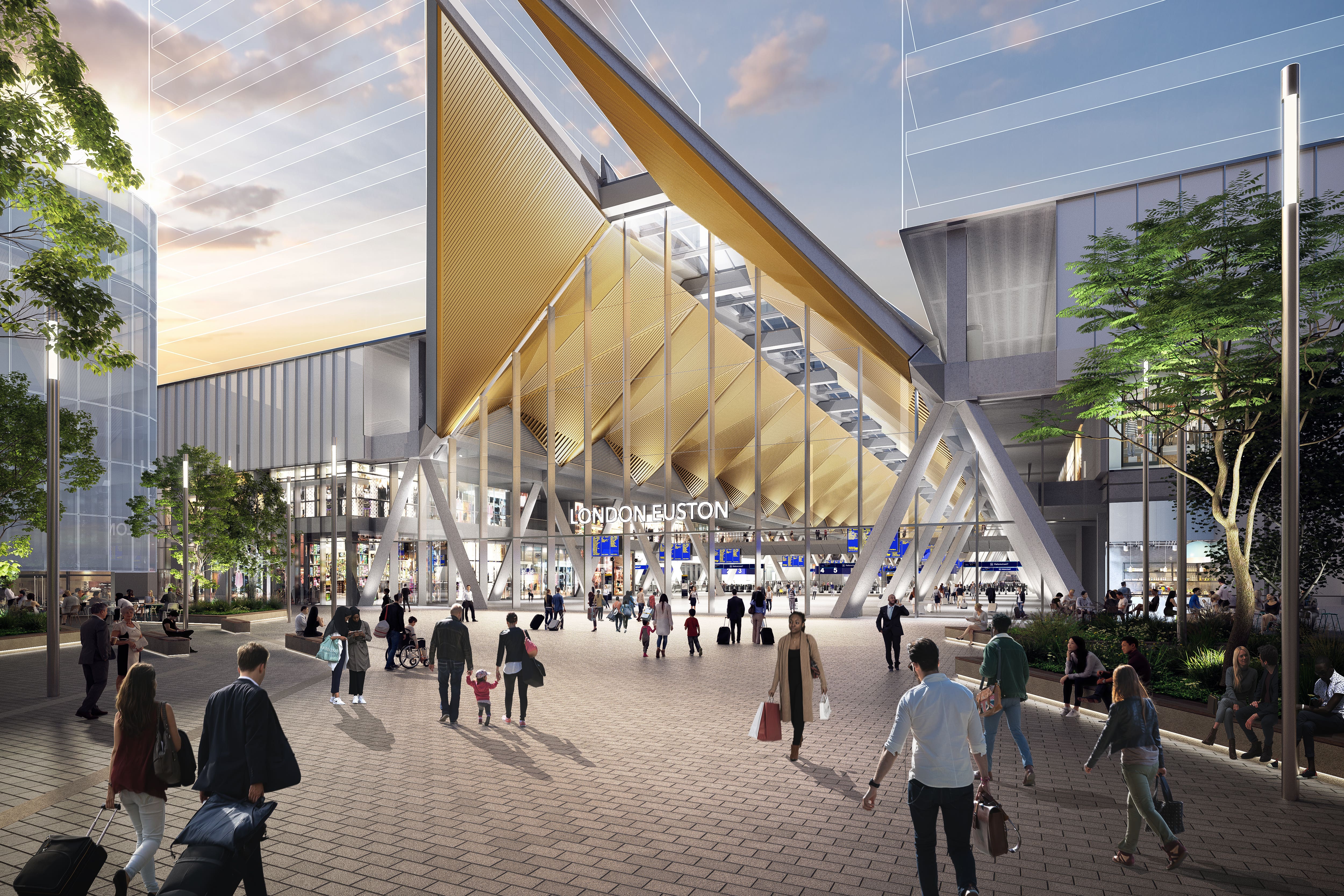 A computer generated image showing the exterior of HS2’s planned Euston station