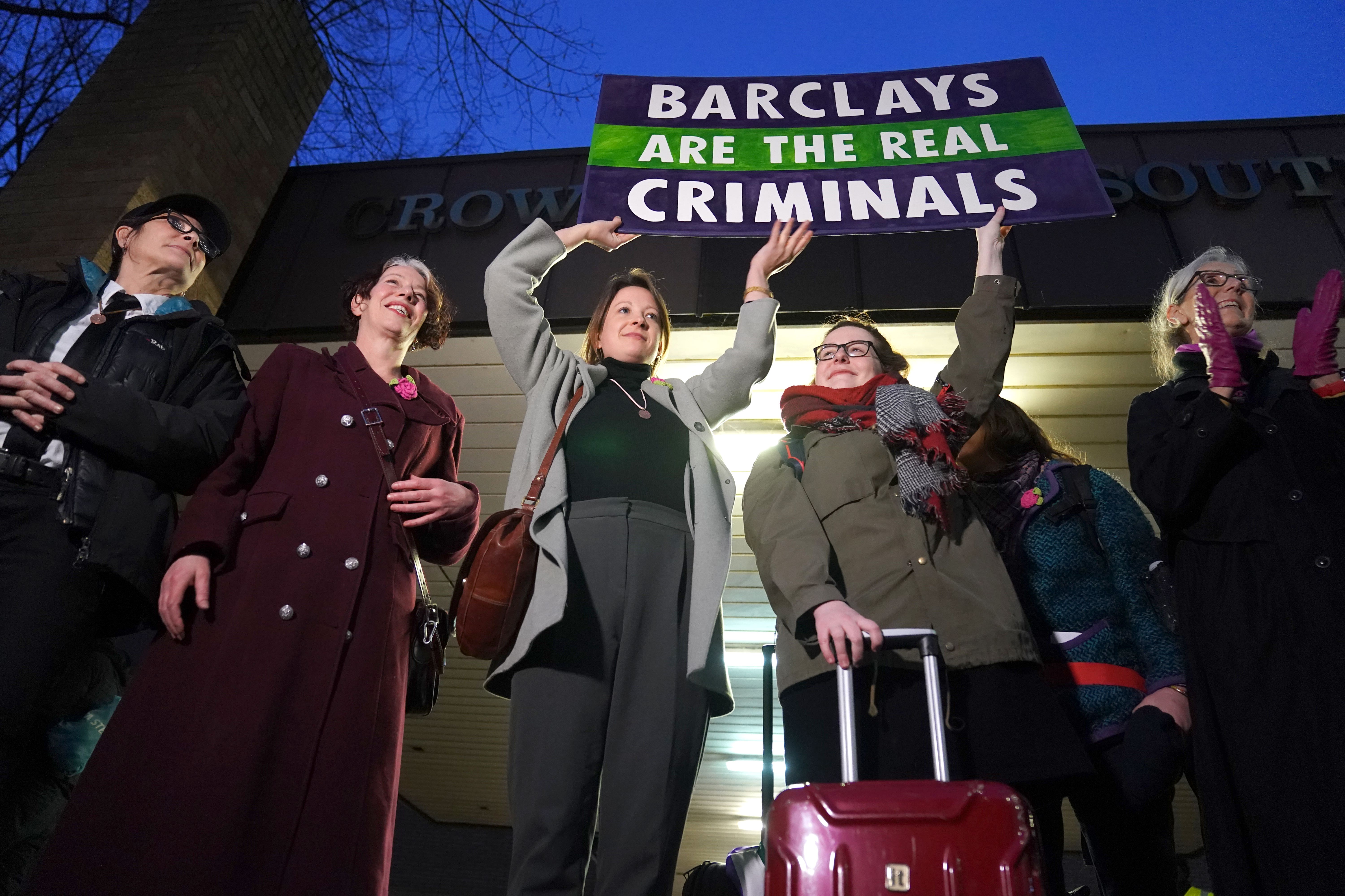 Climate protesters addressed a crowd of supporters after their sentencing (Kirsty O’Connor/PA)