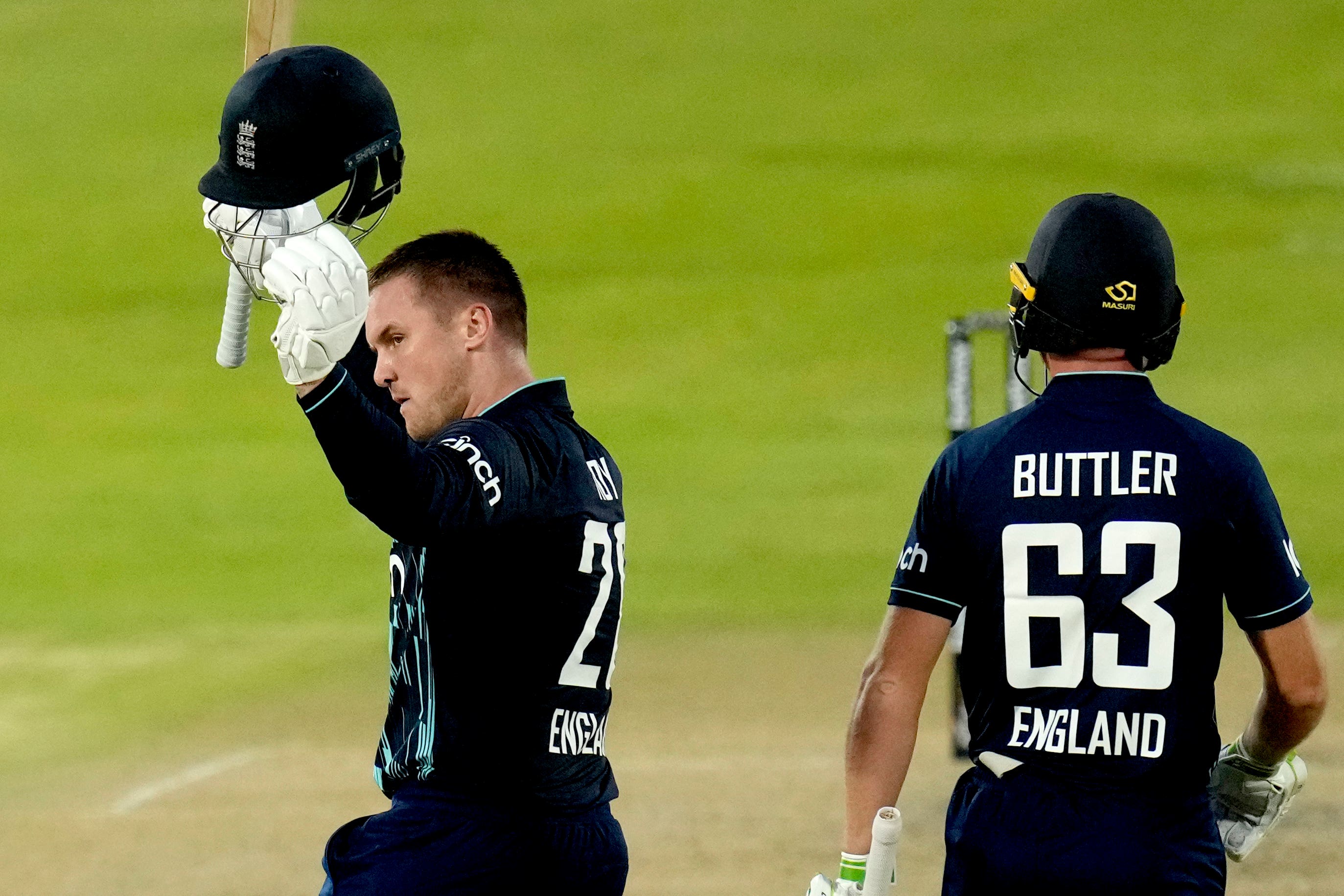 Jason Roy, left, found some form in Bloemfontein (Themba Hadebe/AP/PA)