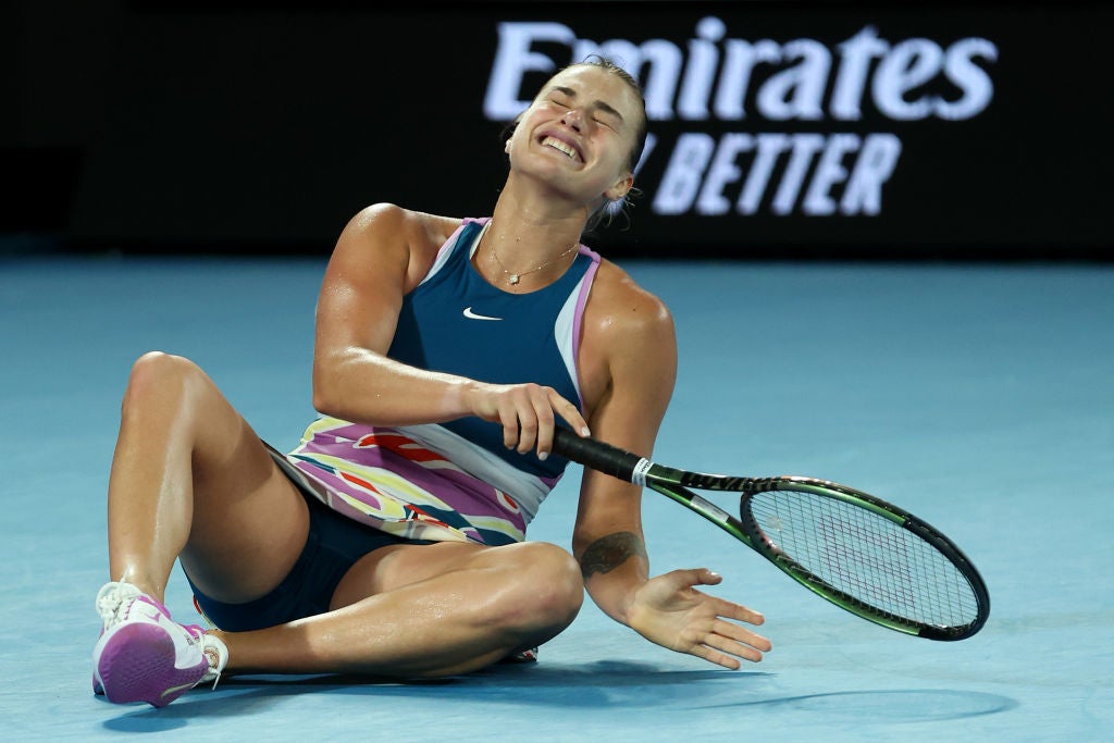 Sabalenka reacts on Championship point