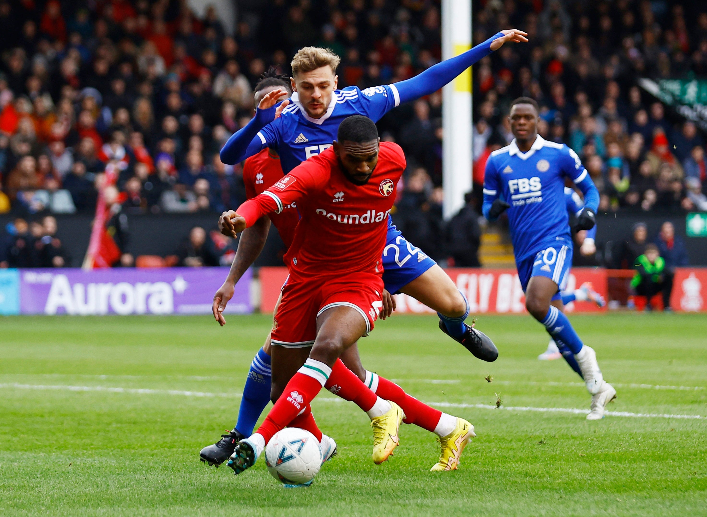 Leicester City's Kiernan Dewsbury-Hall in action with Walsall's Hayden White