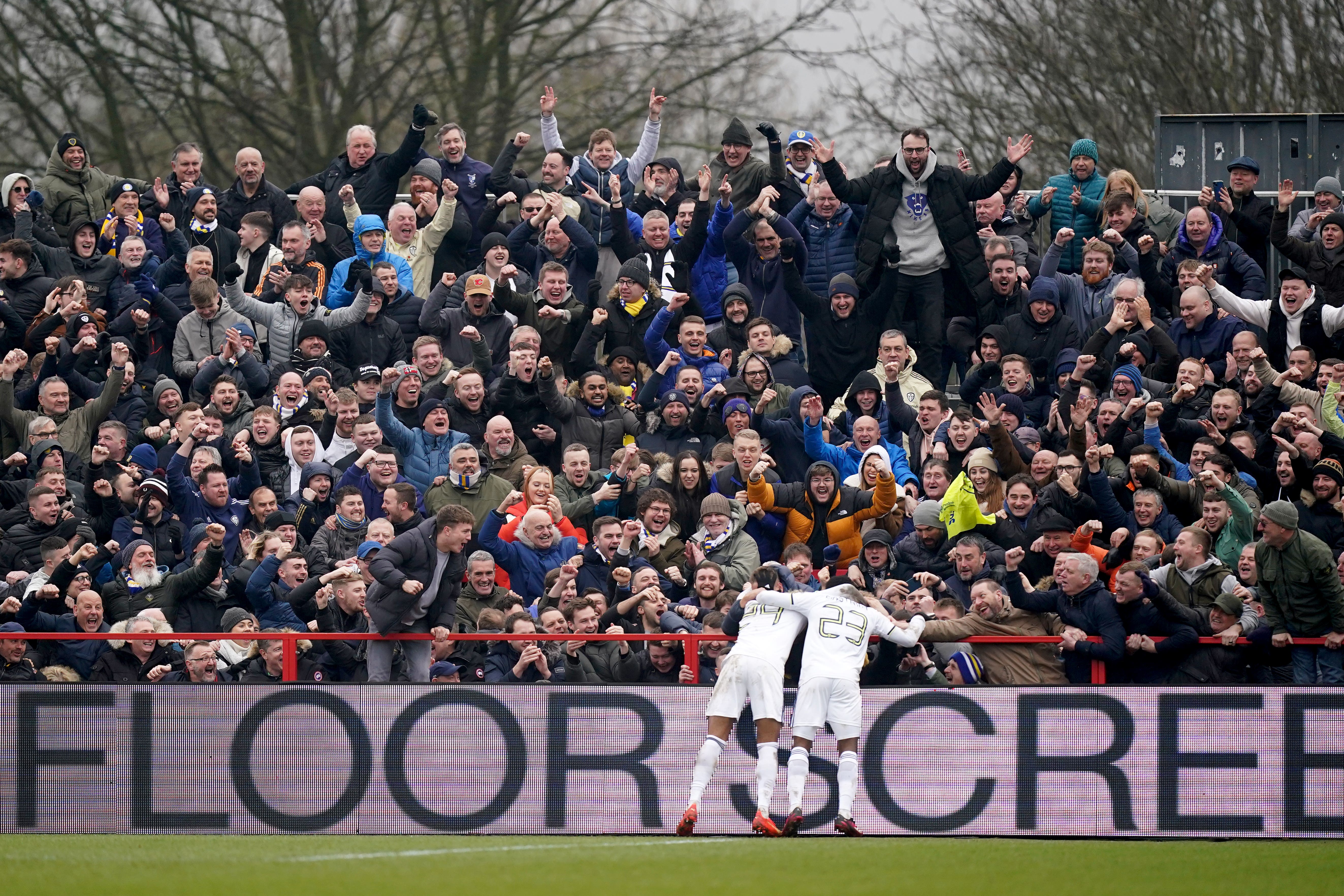 Luis Sinisterra celebrates scoring Leeds’ third goal (Mike Egerton/PA)