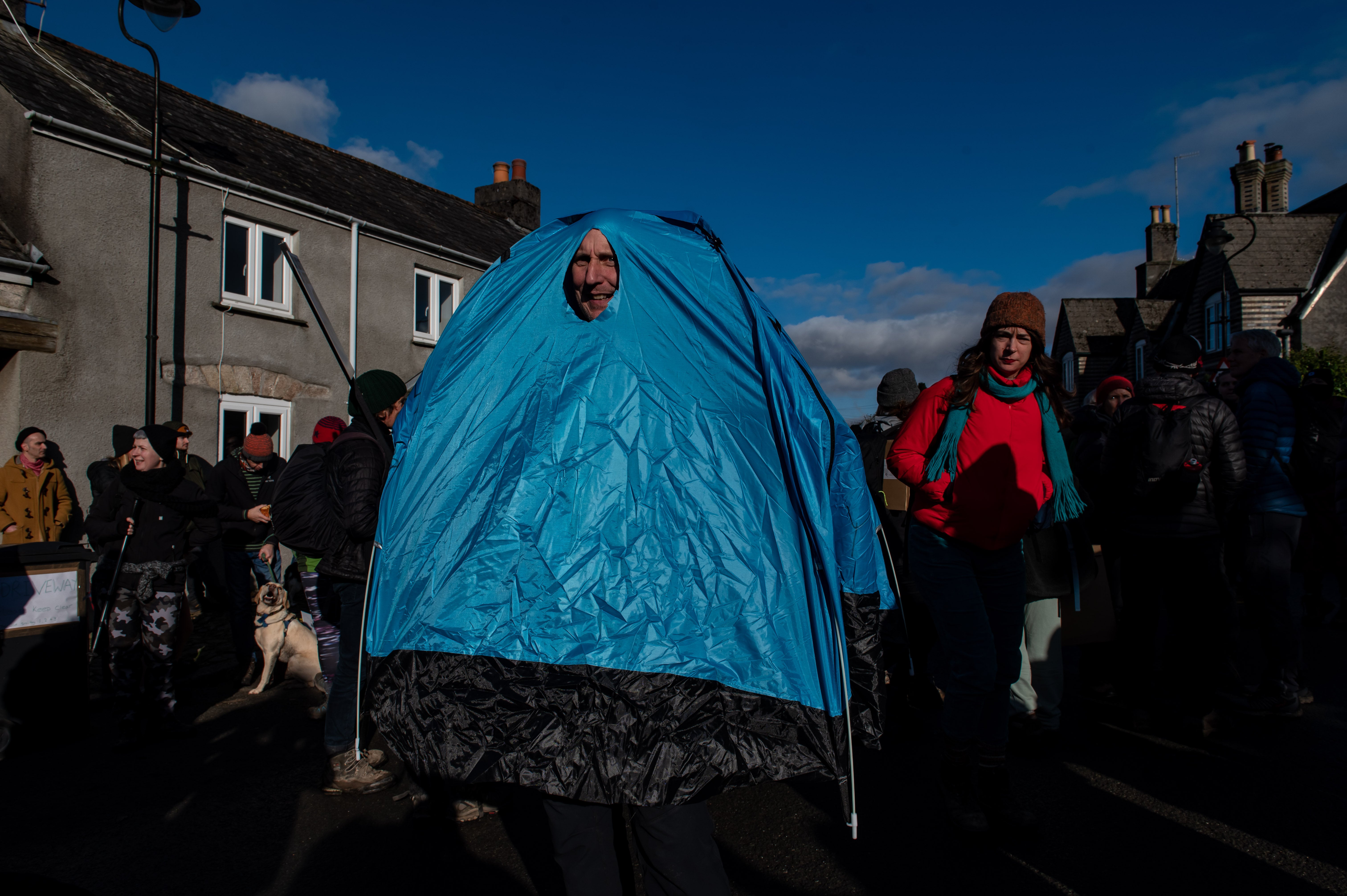 People attend a protest against a court ruling to ban Wild Camping on Dartmoor, Cornwood, January 21 2023