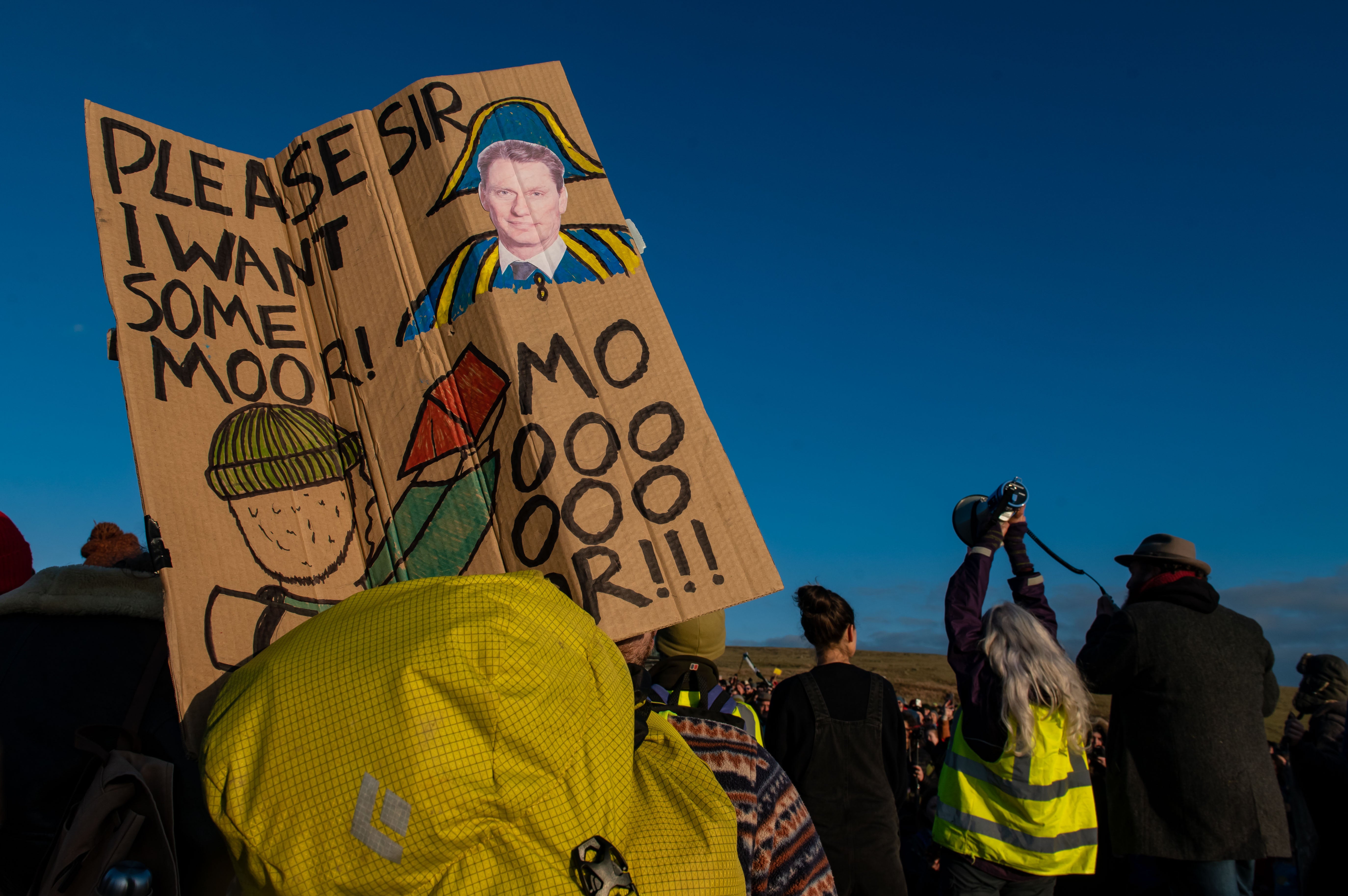 People attend a protest against a court ruling to ban Wild Camping on Dartmoor, Cornwood, January 21 2023