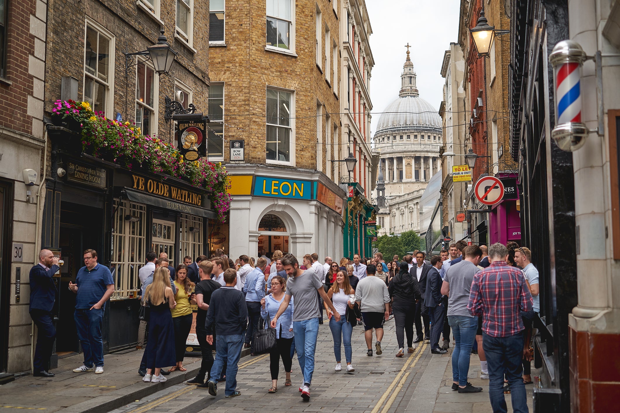 St Paul’s Cathedral, designed by Christopher Wren, is framed here by London’s bustling streets