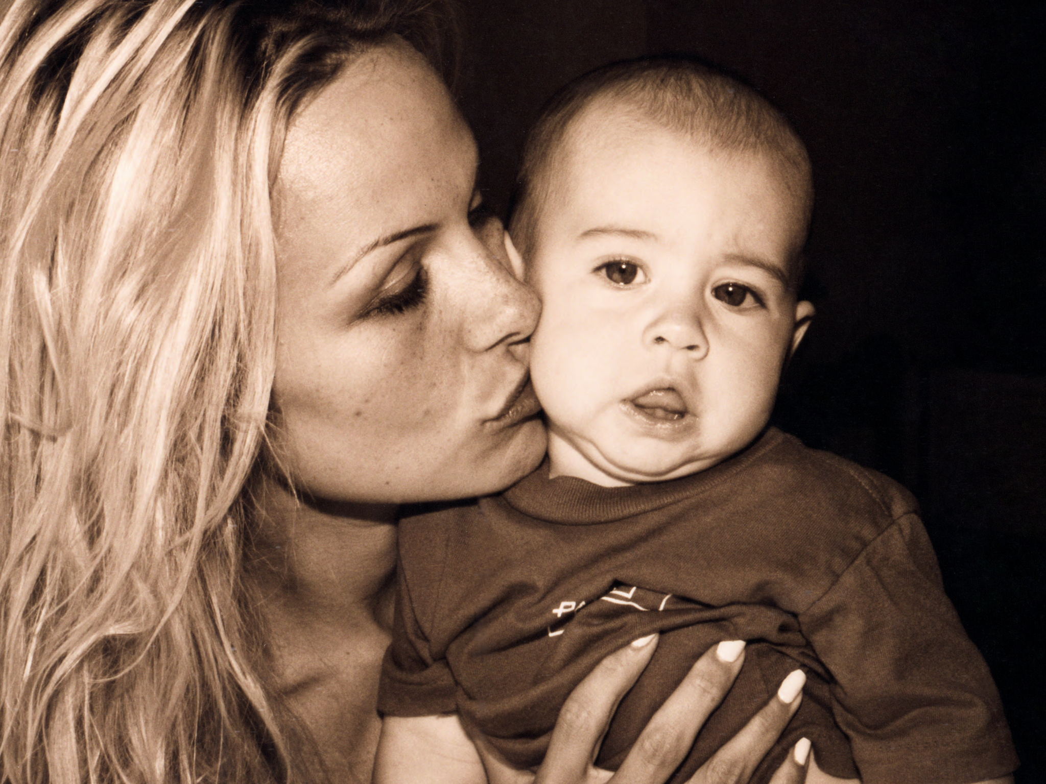 Pamela Anderson pictured with her baby son