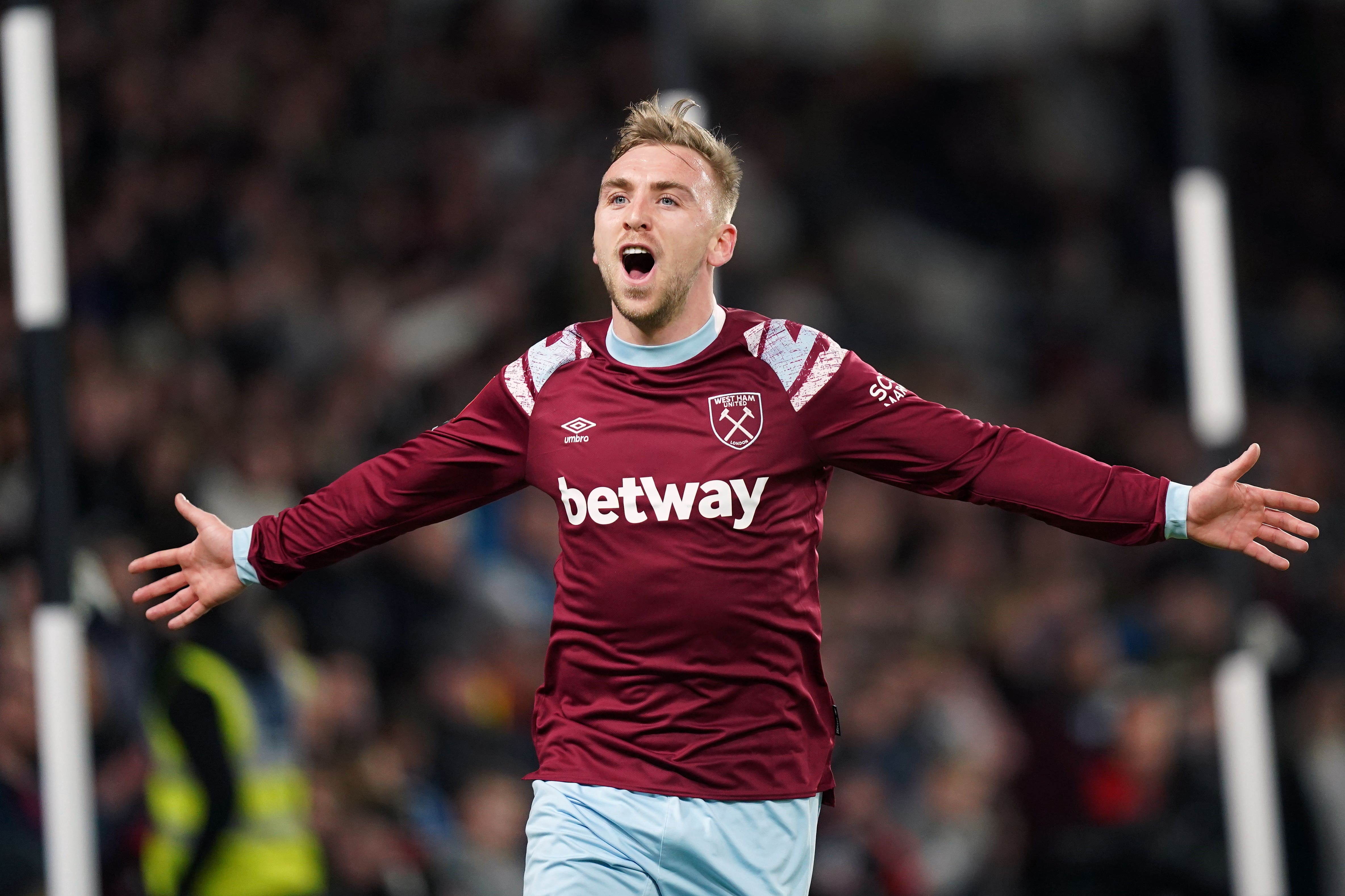 Jarrod Bowen celebrates scoring West Ham’s opener