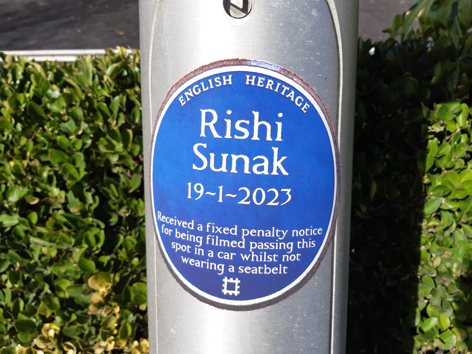 The 'blue plaque' commemorating Rishi Sunak's Fixed Penalty Notice