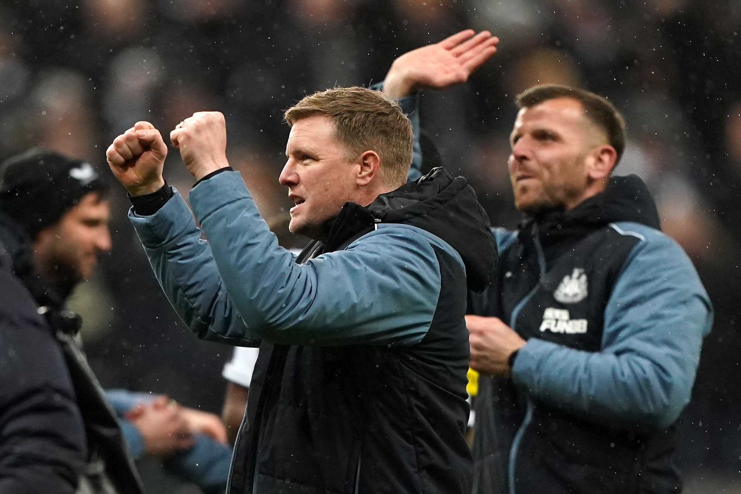 Newcastle boss Eddie Howe, centre, is targeting Carabao Cup final glory (Owen Humphreys/PA)