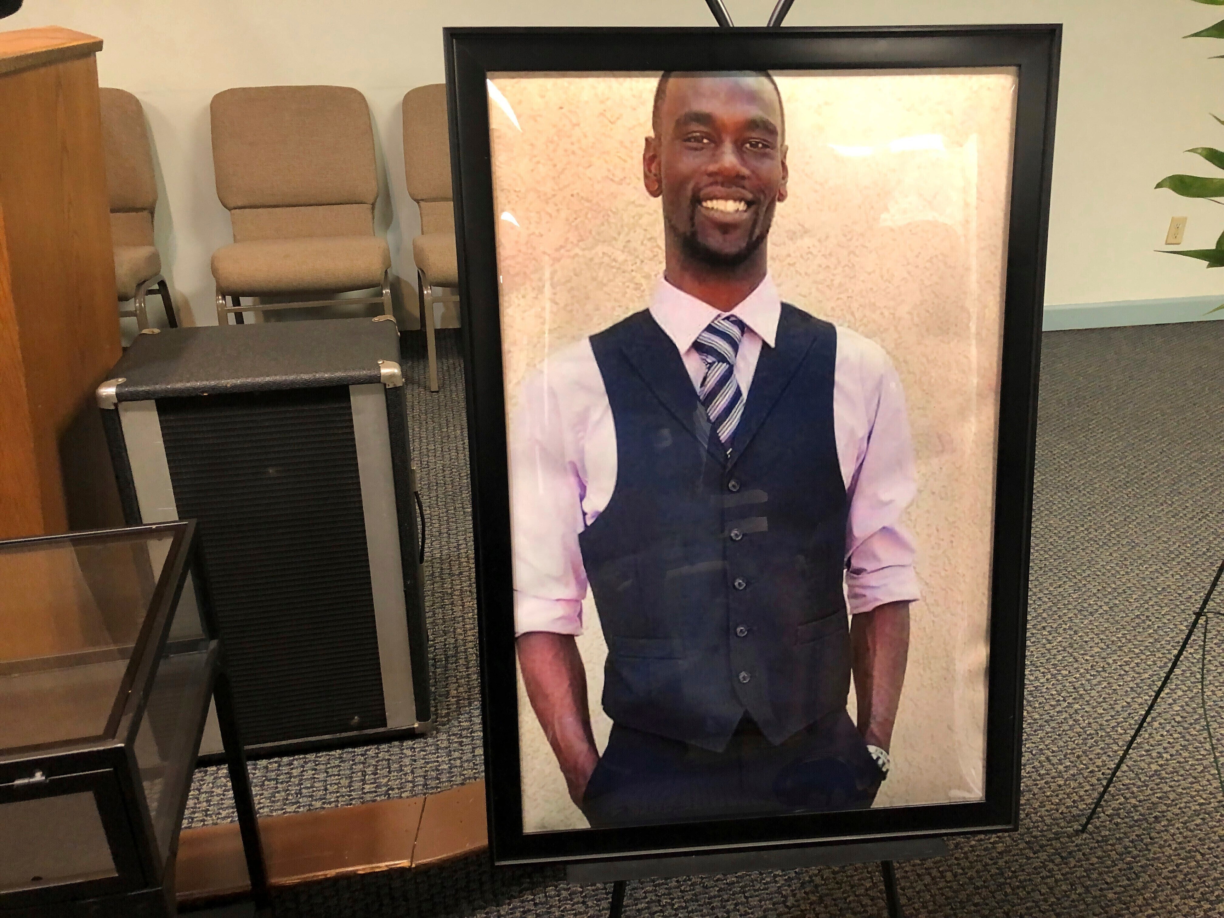 A photograph of Tyre Nichols displayed at his funeral